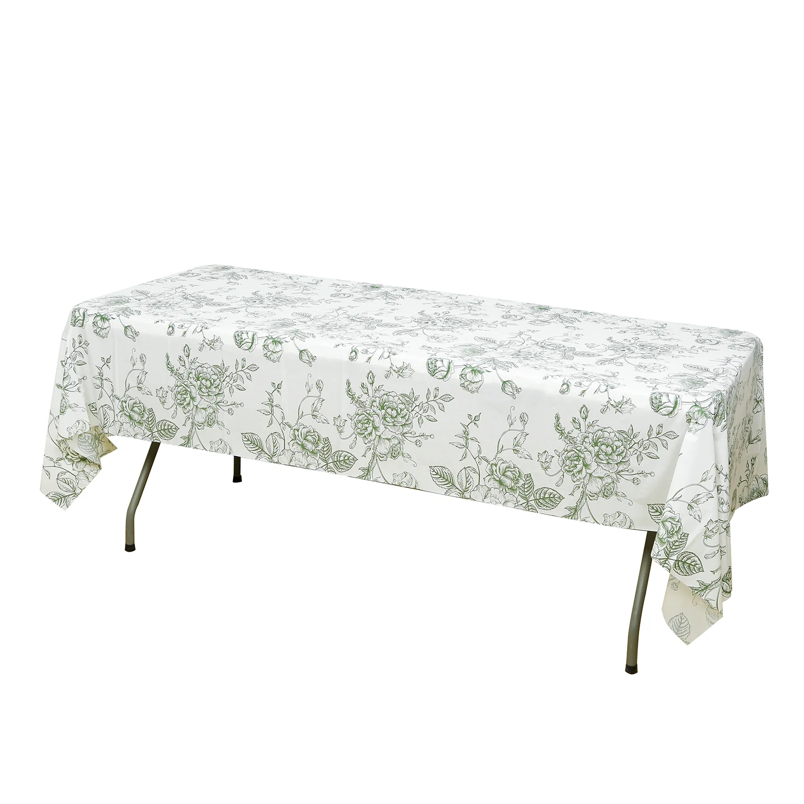 5-Pack Rectangular Plastic Tablecloths – White with Sage Green French Toile Pattern, PVC Waterproof Disposable Table Covers 54"x108" - Image 2