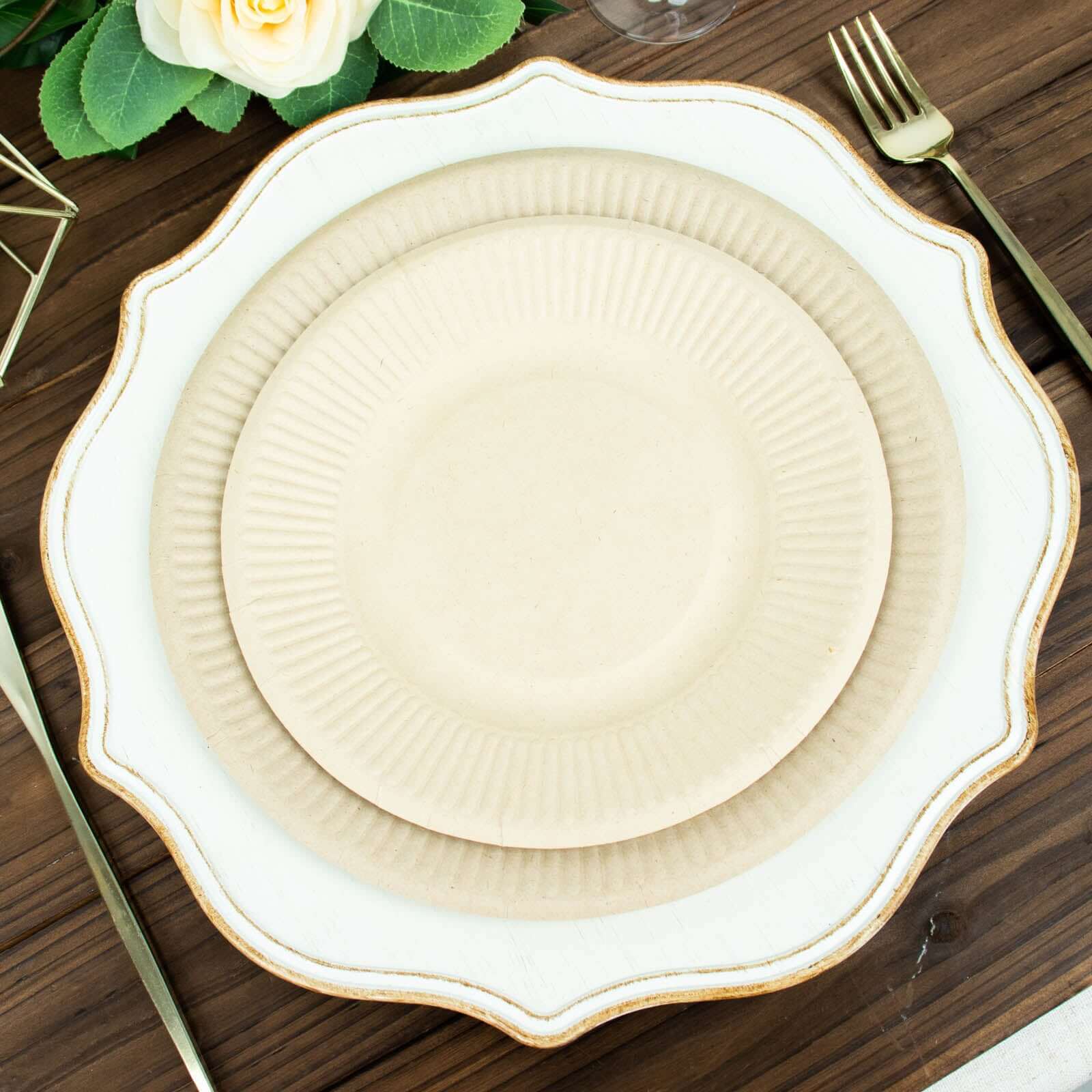 50-Pack Bagasse 10" Round Dinner Plates in Natural with Ribbed Rim - Eco Friendly Biodegradable Sugarcane Party Plates for Events - Image 10