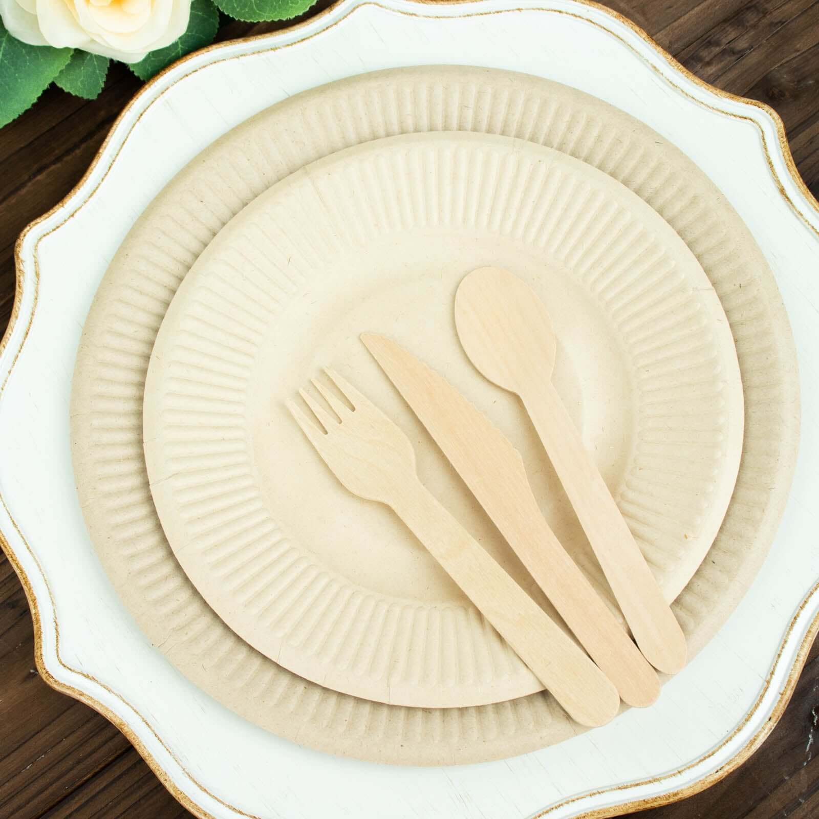 50-Pack Bagasse 10" Round Dinner Plates in Natural with Ribbed Rim - Eco Friendly Biodegradable Sugarcane Party Plates for Events - Image 11