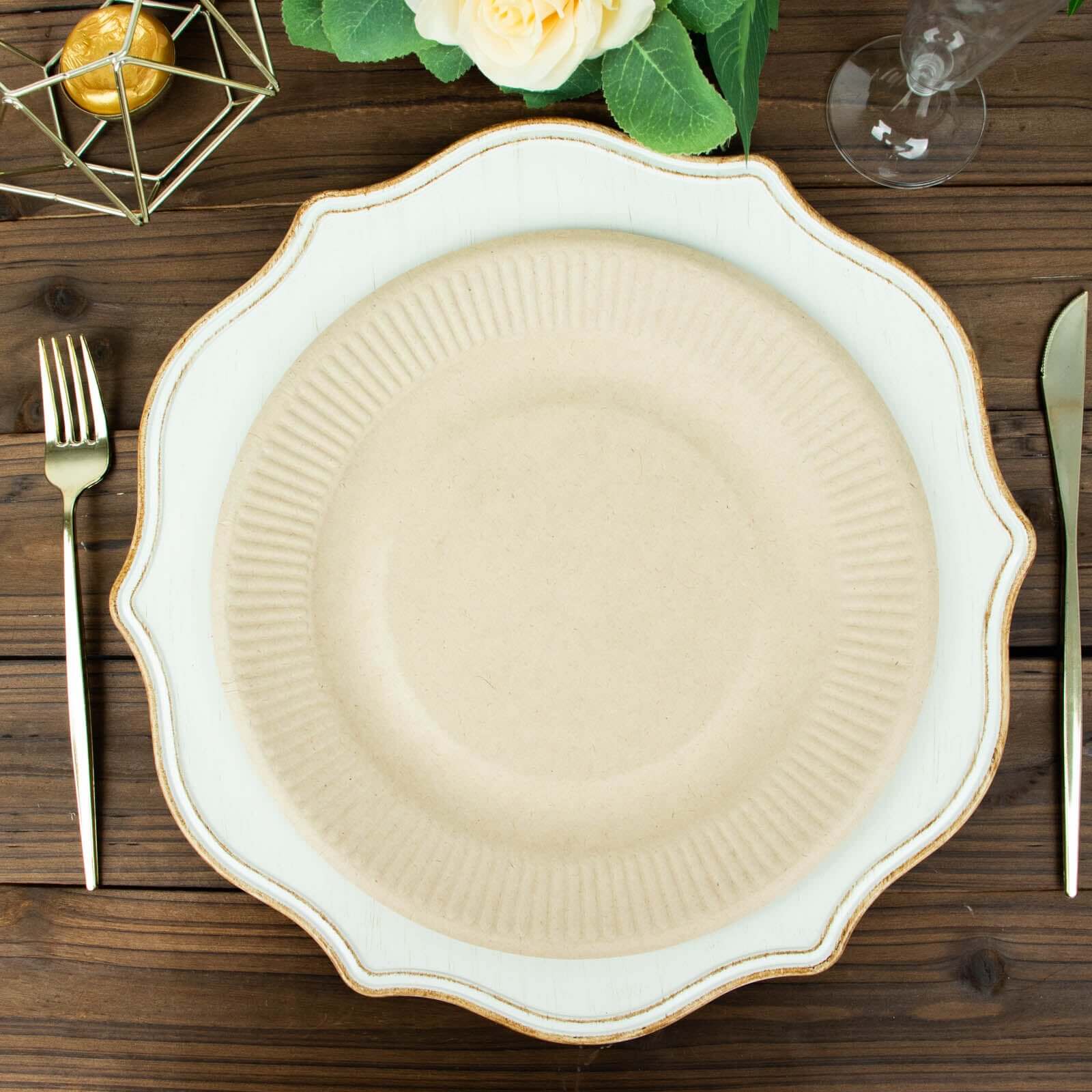 50-Pack Bagasse 10" Round Dinner Plates in Natural with Ribbed Rim - Eco Friendly Biodegradable Sugarcane Party Plates for Events - Image 12