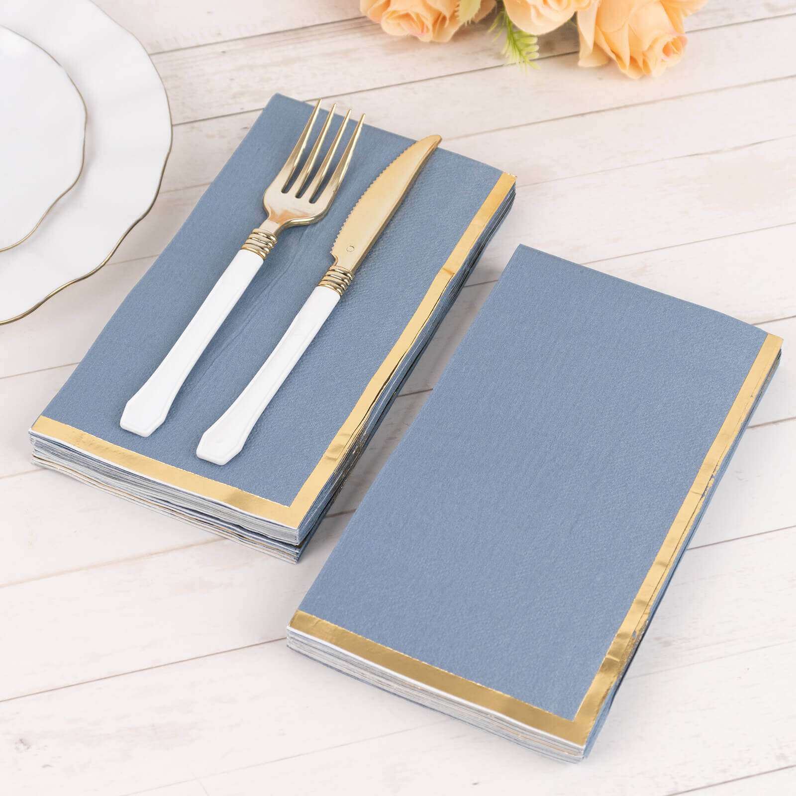 50-Pack Paper Dinner Napkins Dusty Blue with Gold Foil Edge 2 Ply - Stylish Disposable Napkins - Image 4