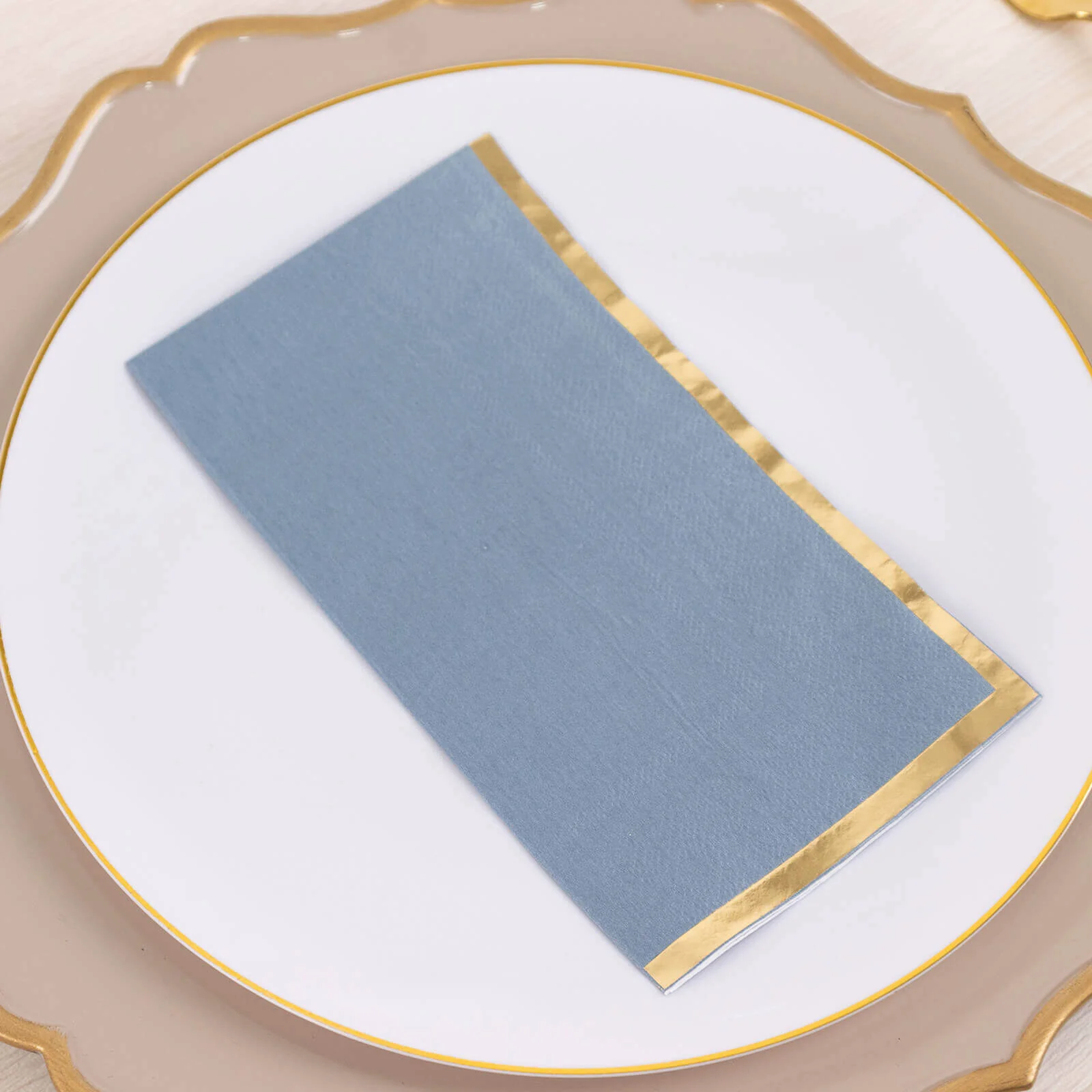 50-Pack Paper Dinner Napkins Dusty Blue with Gold Foil Edge 2 Ply - Stylish Disposable Napkins - Image 5