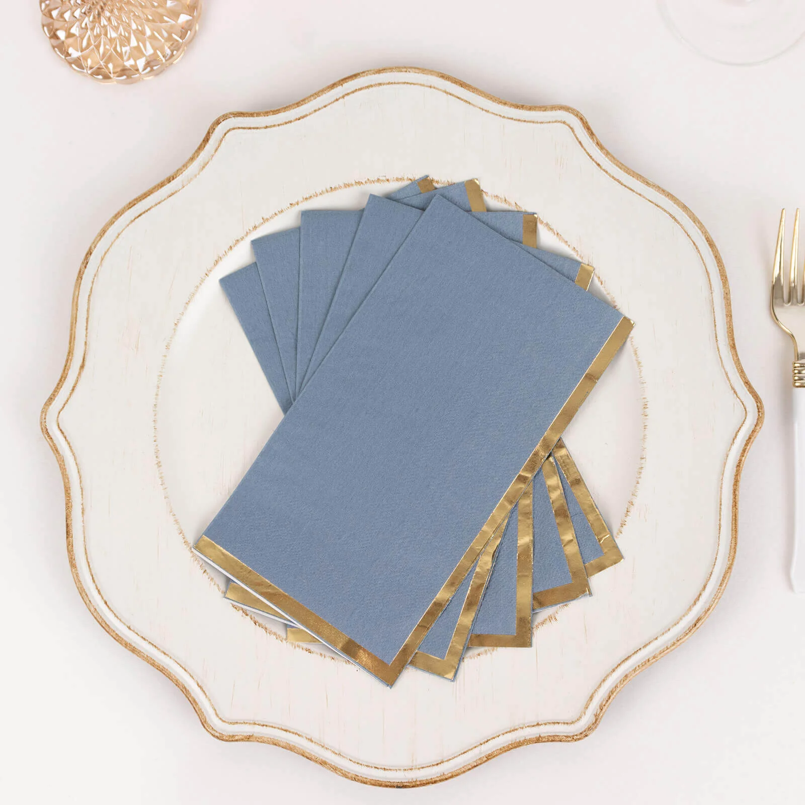 50-Pack Paper Dinner Napkins Dusty Blue with Gold Foil Edge 2 Ply - Stylish Disposable Napkins - Image 6