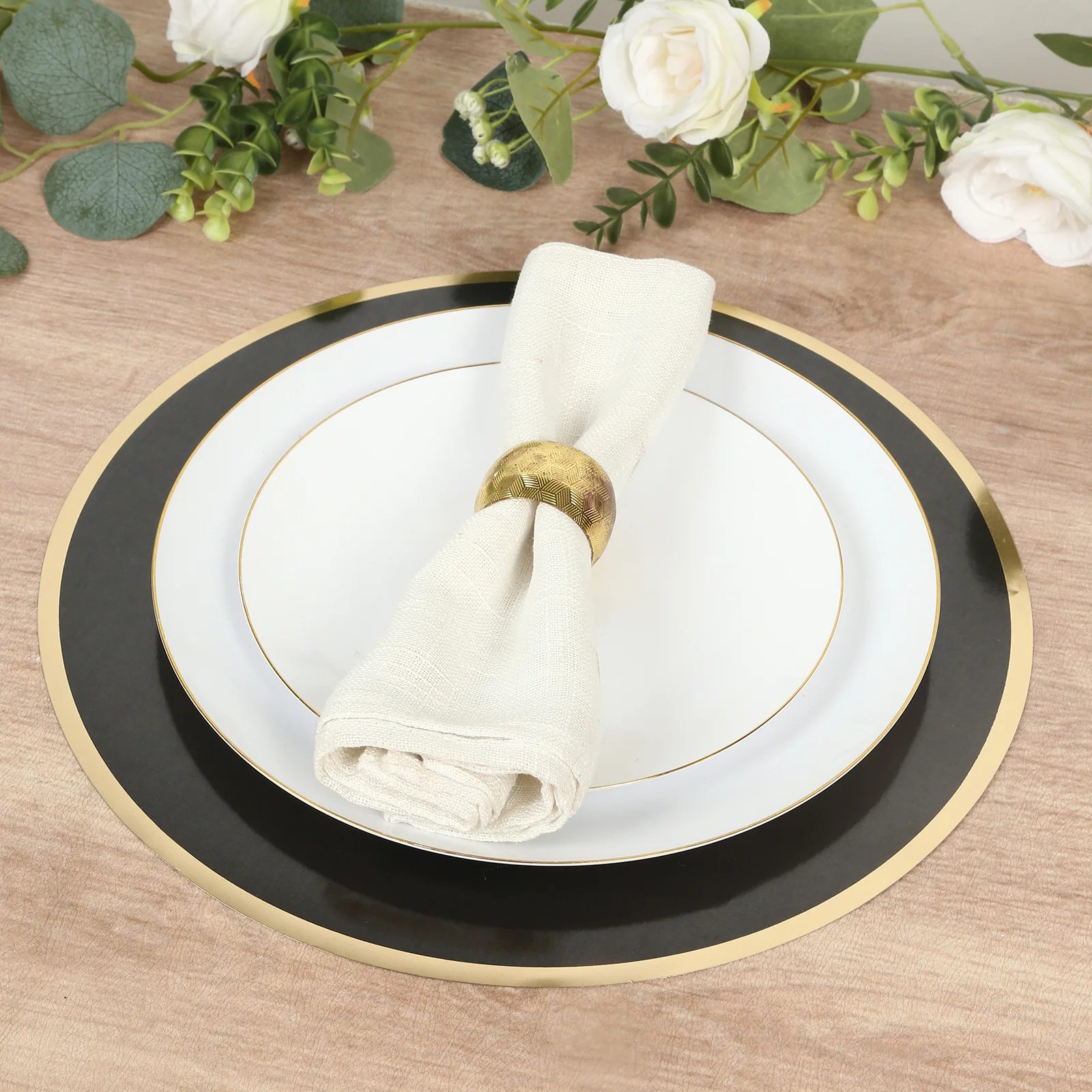 50 Pack Round Disposable Table Placemats 13" Black with Gold Rim – Cardboard Charger Plates for Catering & Special Events, 128 GSM - Image 6