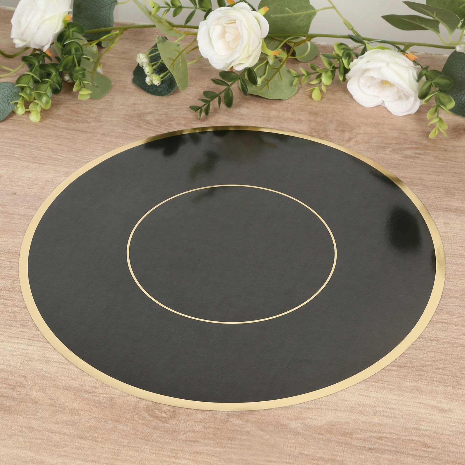 50 Pack Round Disposable Table Placemats 13" Black with Gold Rim – Cardboard Charger Plates for Catering & Special Events, 128 GSM - Image 7
