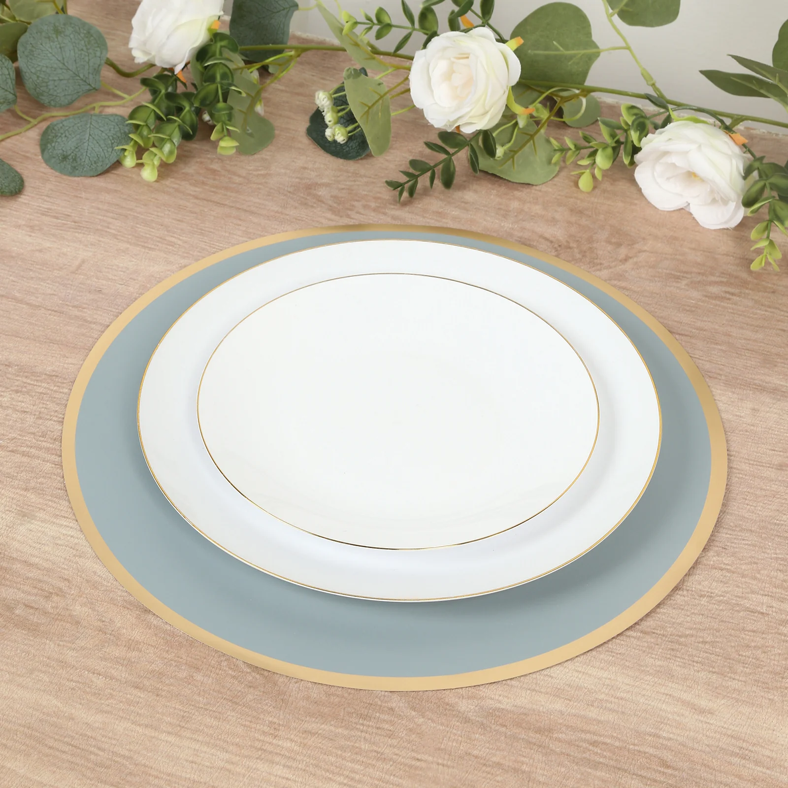 50 Pack Round Disposable Table Placemats 13" Dusty Blue with Gold Rim – Cardboard Charger Plates for Catering & Special Events, 128 GSM - Image 6