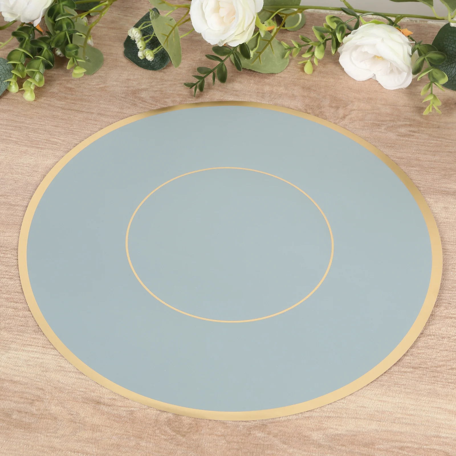 50 Pack Round Disposable Table Placemats 13" Dusty Blue with Gold Rim – Cardboard Charger Plates for Catering & Special Events, 128 GSM - Image 7