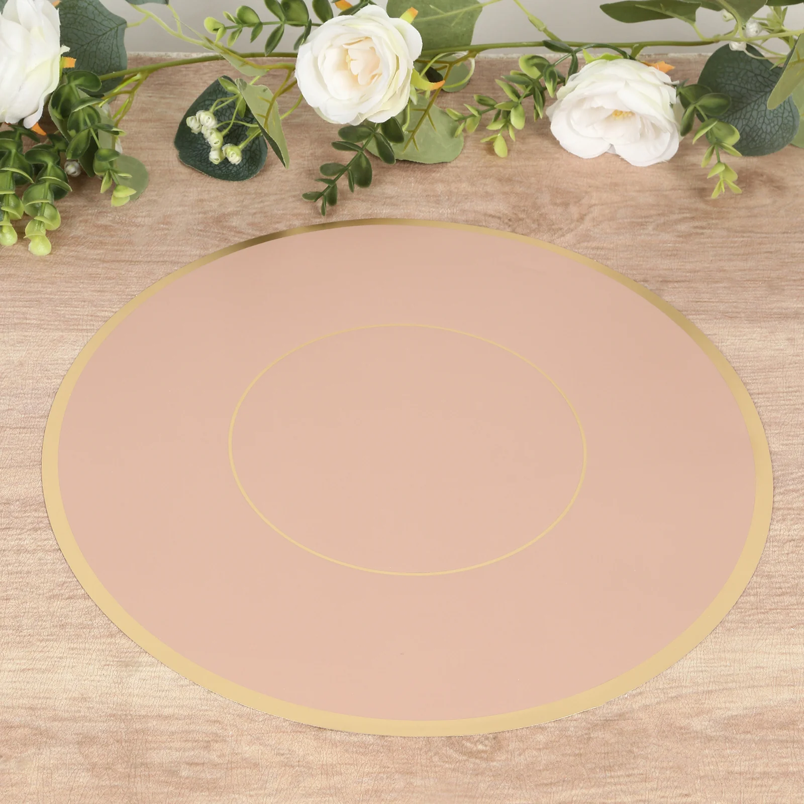 50 Pack Round Disposable Table Placemats 13" Dusty Rose with Gold Rim – Cardboard Charger Plates for Catering & Special Events, 128 GSM - Image 7