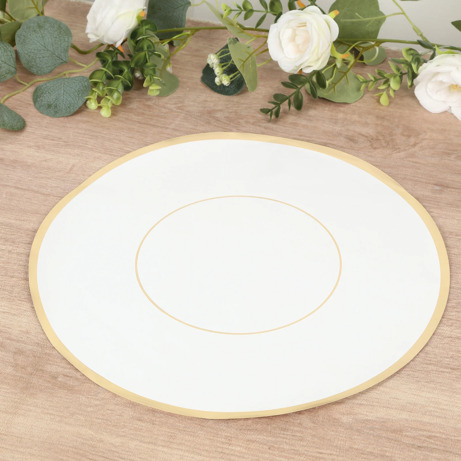 50 Pack Round Disposable Table Placemats 13" White with Gold Rim – Cardboard Charger Plates for Catering & Special Events, 128 GSM - Image 7