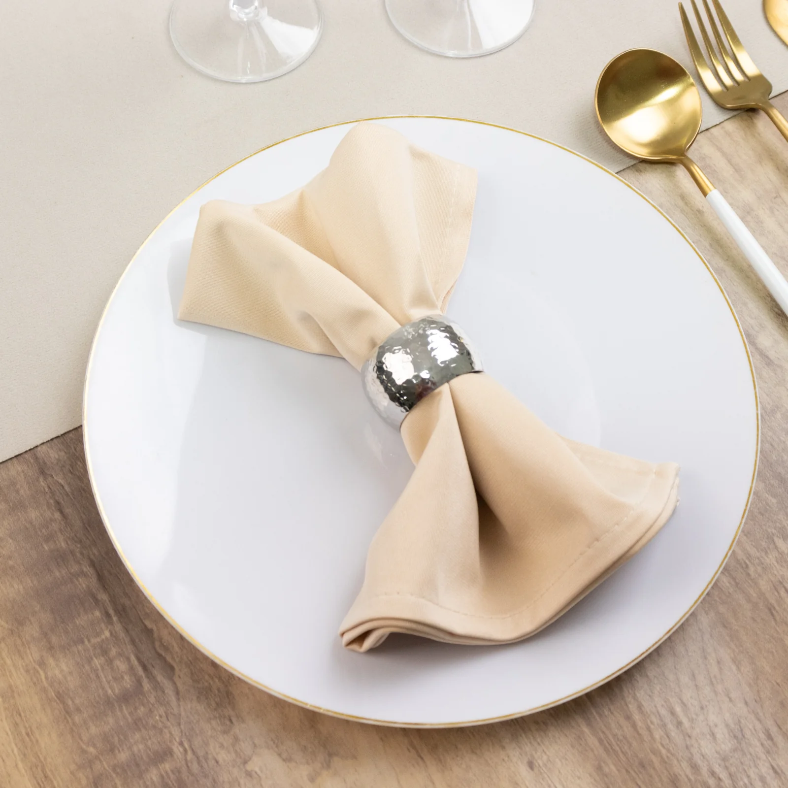 5 Pack Beige Scuba Napkins – 17"x17", Wrinkle-Free & Stain Resistant Cloth Napkins - Image 9