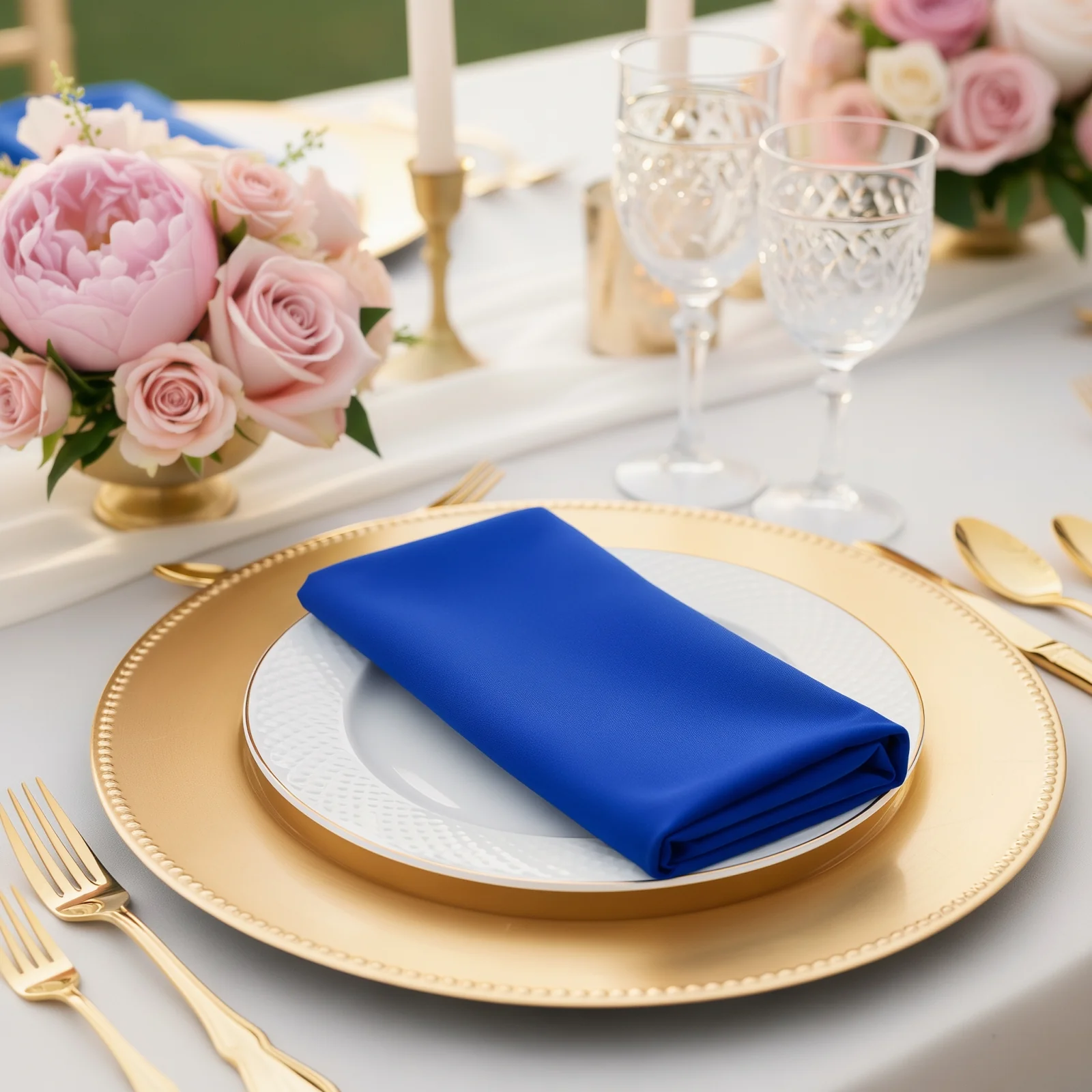 5 Pack Royal Blue Scuba Napkins – 17"x17", Wrinkle-Free & Stain Resistant Cloth Napkins - Image 6