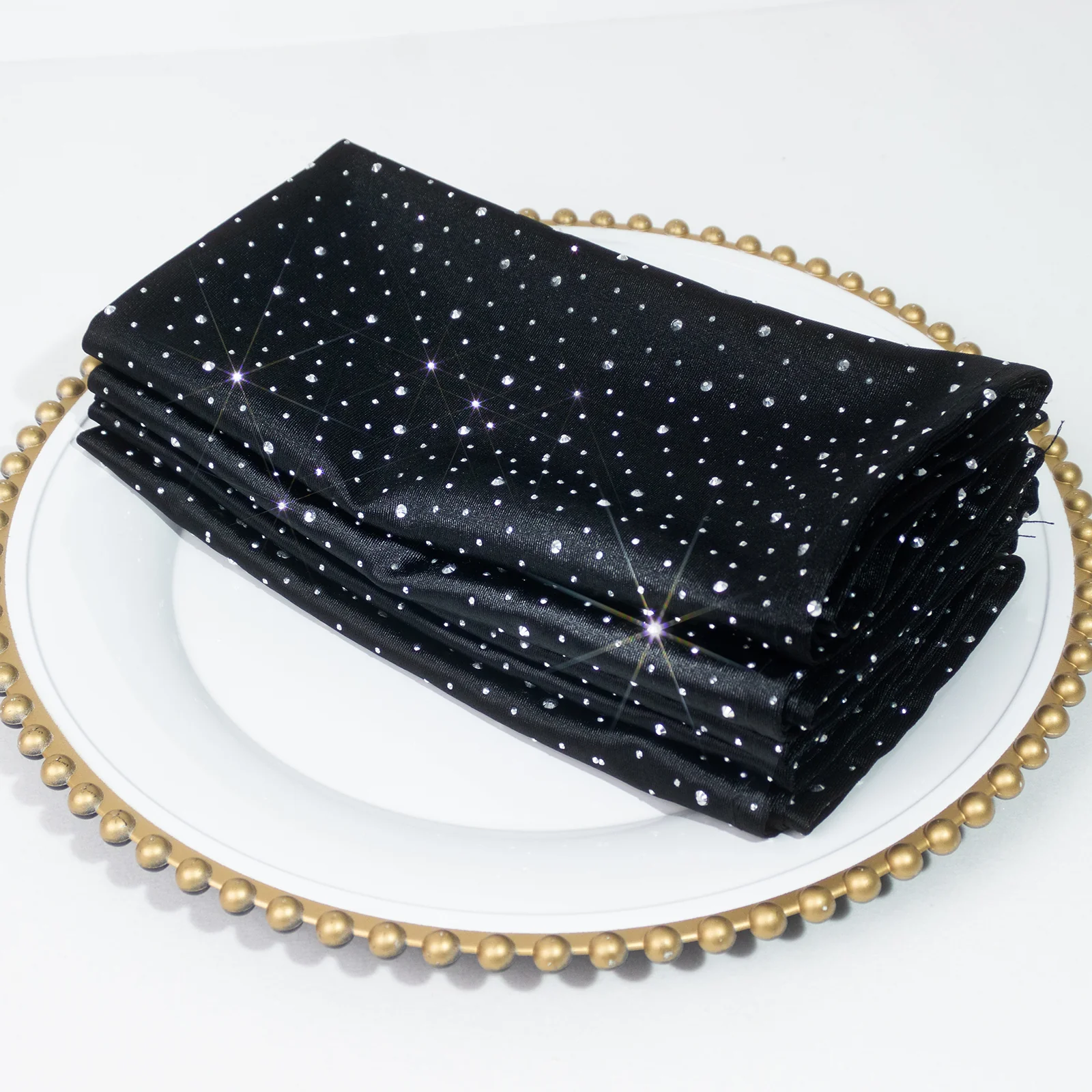 5-Pack Black Scuba Polyester Napkins with Rhinestone Accents – 20"x20" Wrinkle-Free Reusable Cloth Napkins - Image 4