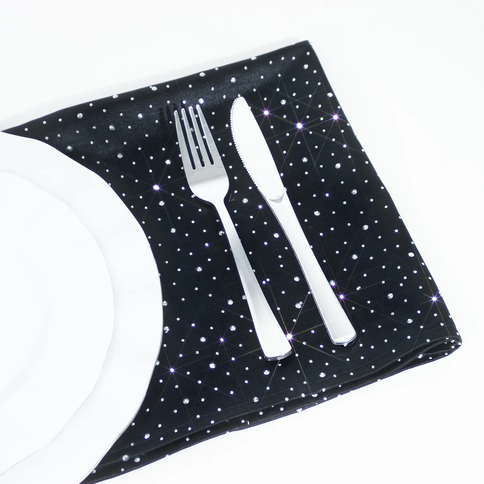 5-Pack Black Scuba Polyester Napkins with Rhinestone Accents – 20"x20" Wrinkle-Free Reusable Cloth Napkins - Image 5