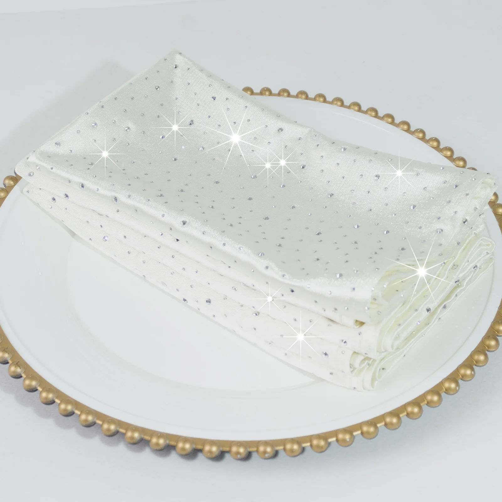 5-Pack Pearl White Scuba Polyester Napkins with Rhinestone Accents – 20"x20" Wrinkle-Free Reusable Cloth Napkins - Image 5