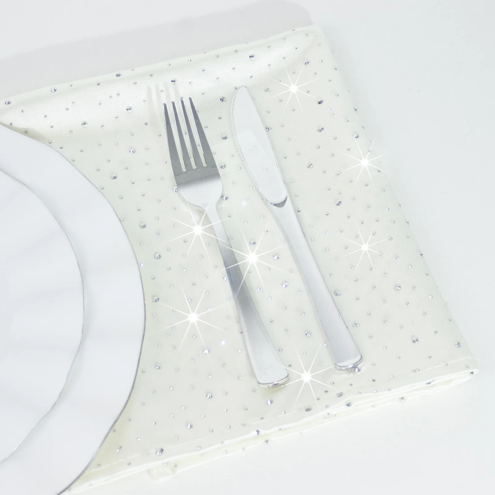 5-Pack Pearl White Scuba Polyester Napkins with Rhinestone Accents – 20"x20" Wrinkle-Free Reusable Cloth Napkins - Image 6