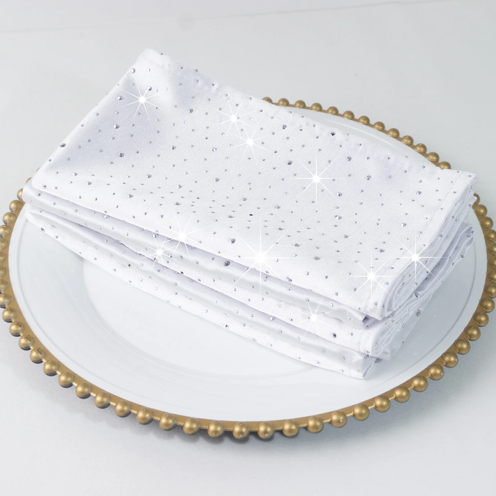 5-Pack White Scuba Polyester Napkins with Rhinestone Accents – 20"x20" Wrinkle-Free Reusable Cloth Napkins - Image 4