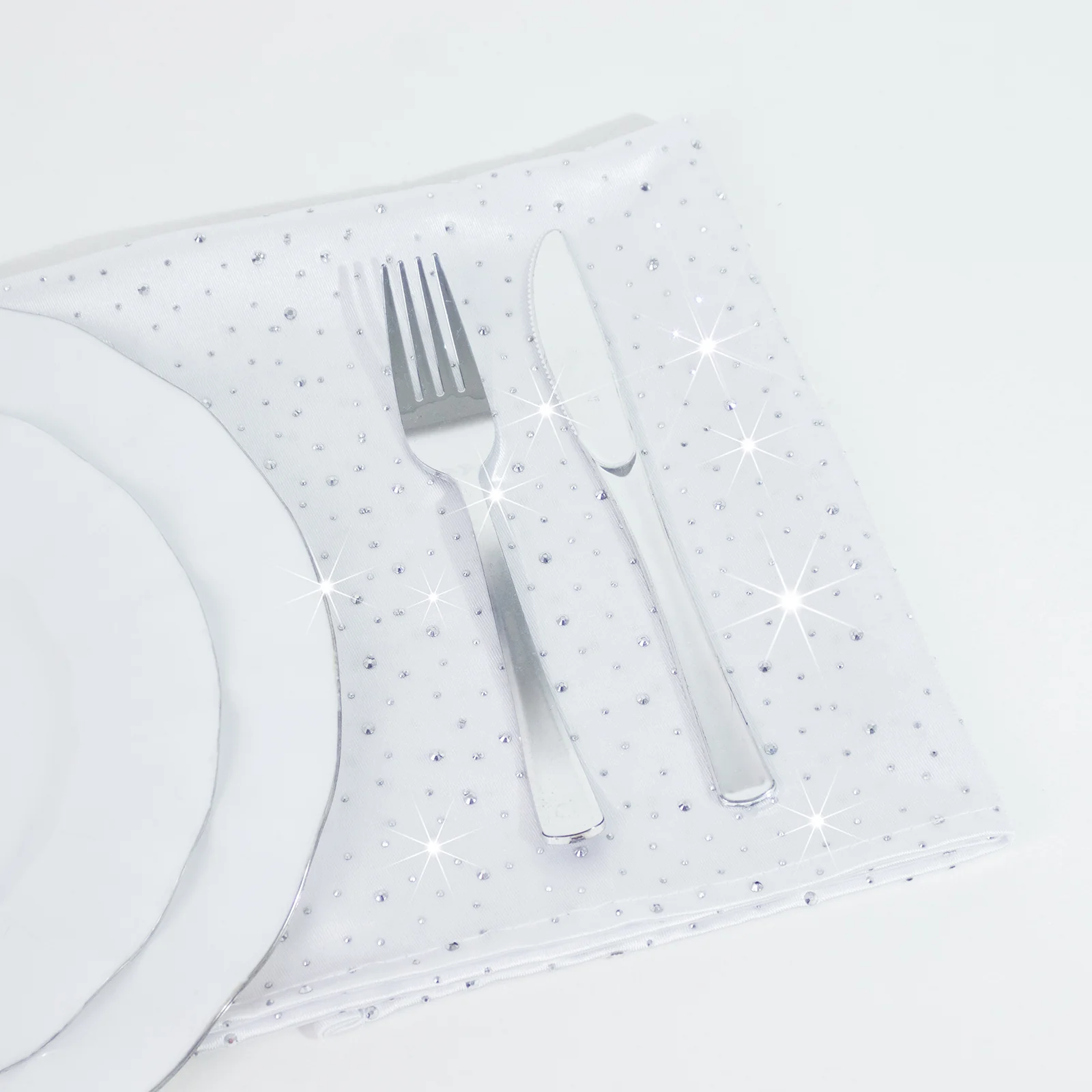 5-Pack White Scuba Polyester Napkins with Rhinestone Accents – 20"x20" Wrinkle-Free Reusable Cloth Napkins - Image 5