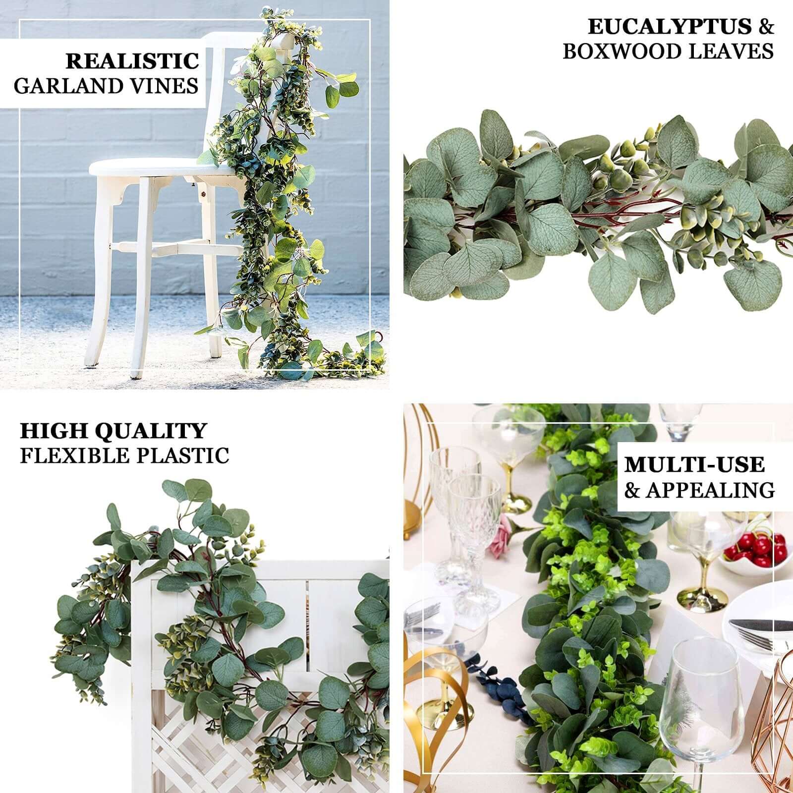 6.5ft Frosted Green Artificial Silk Eucalyptus Leaf Garland Vine - Image 4