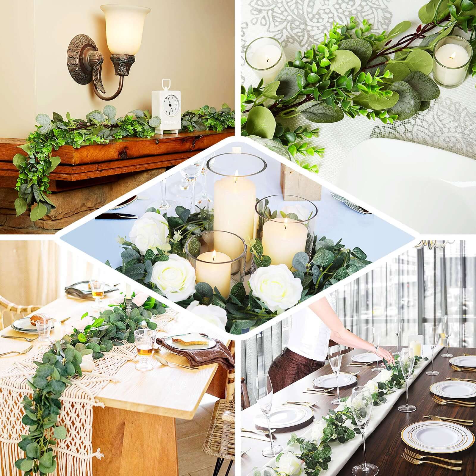6.5ft Frosted Green Artificial Silk Eucalyptus Leaf Garland Vine - Image 5