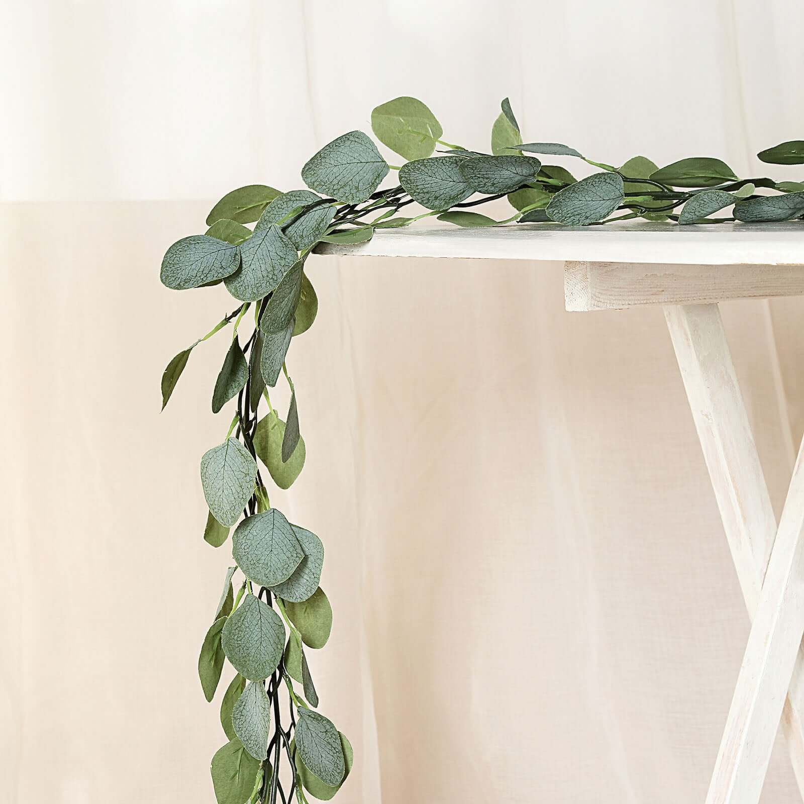 6.5ft Frosted Green Artificial Silk Eucalyptus Leaf Garland Vine - Image 6