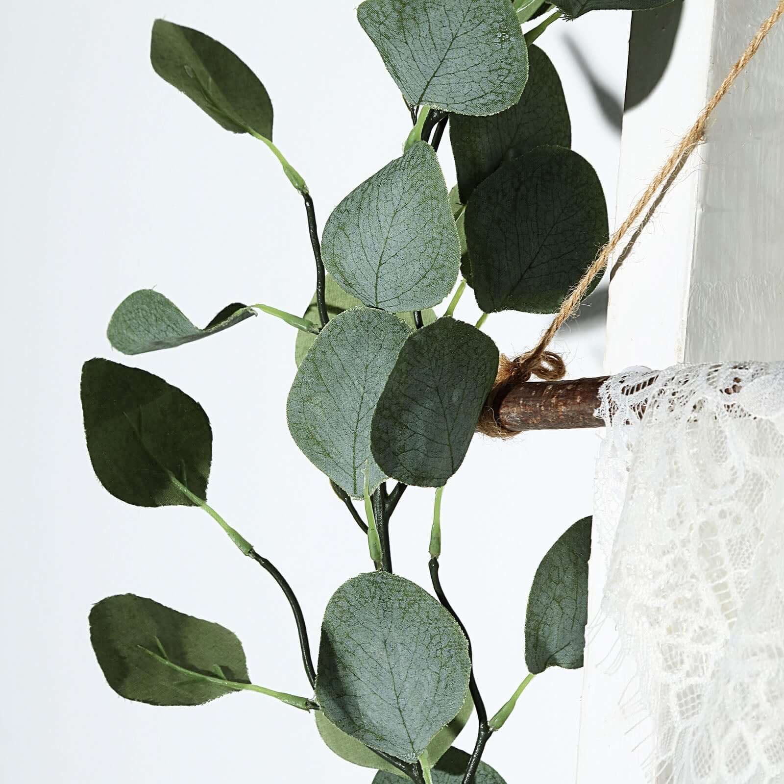 6.5ft Frosted Green Artificial Silk Eucalyptus Leaf Garland Vine - Image 8