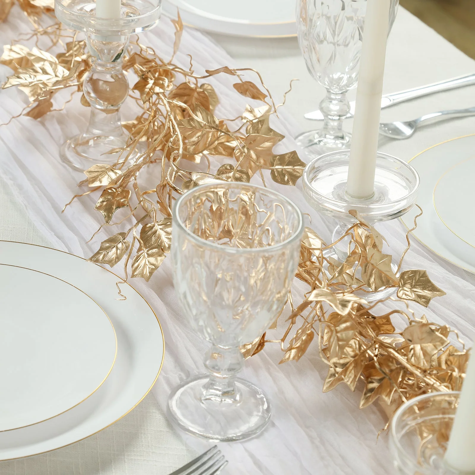 6.5ft Metallic Gold Artificial Ivy Leaves Garland - Hanging Vine for Table, Arch & Backdrop Decor - Image 3