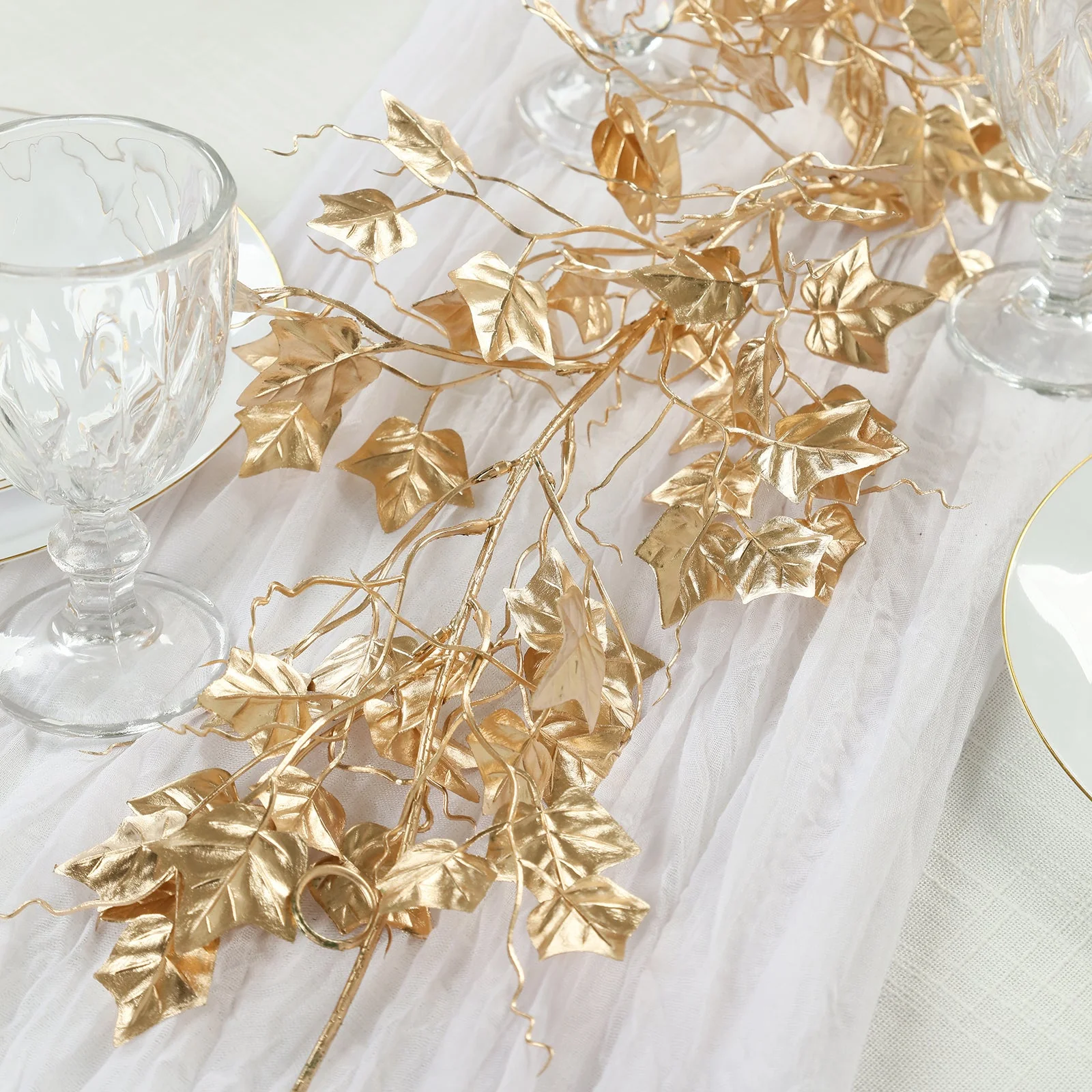 6.5ft Metallic Gold Artificial Ivy Leaves Garland - Hanging Vine for Table, Arch & Backdrop Decor - Image 4