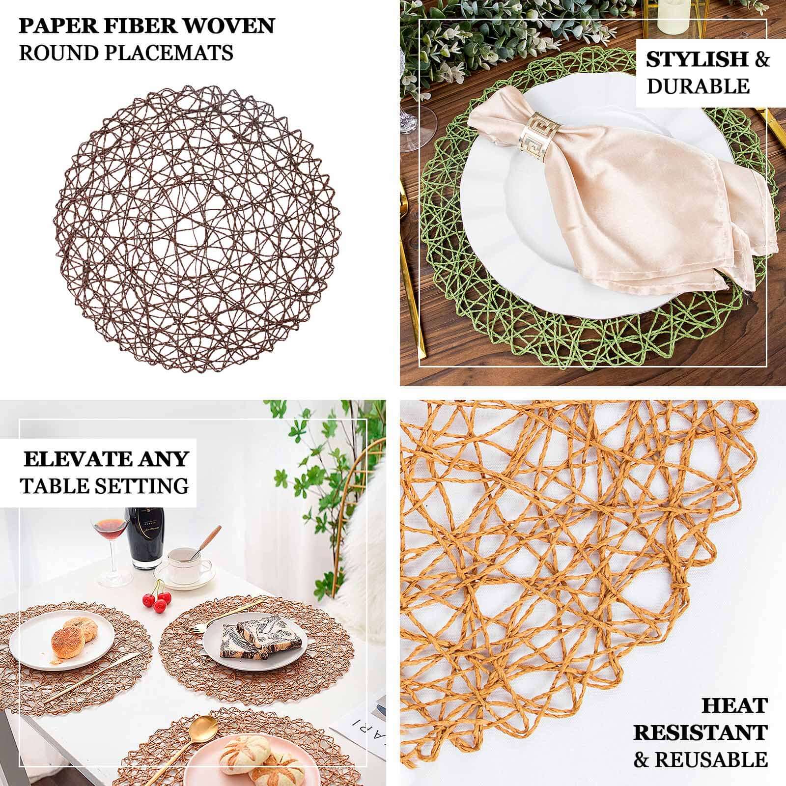 6-Pack Table Placemats Woven Fiber Design Denim Blue Round - Disposable Mats for Dining and Events 15" - Image 5