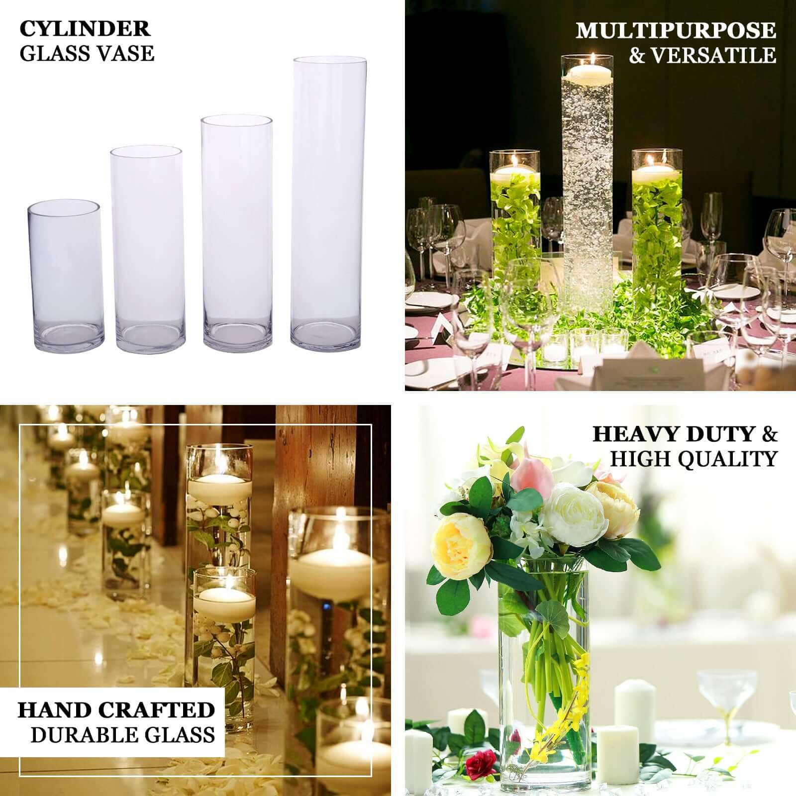 6-Pack Glass Flower Vases Cylinder Design Heavy Duty Clear - Stylish Centerpieces for Weddings 16" - Image 4