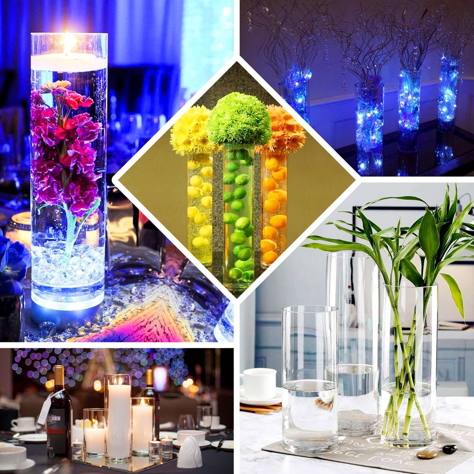 6-Pack Glass Flower Vases Cylinder Design Heavy Duty Clear - Stylish Centerpieces for Weddings 16" - Image 5