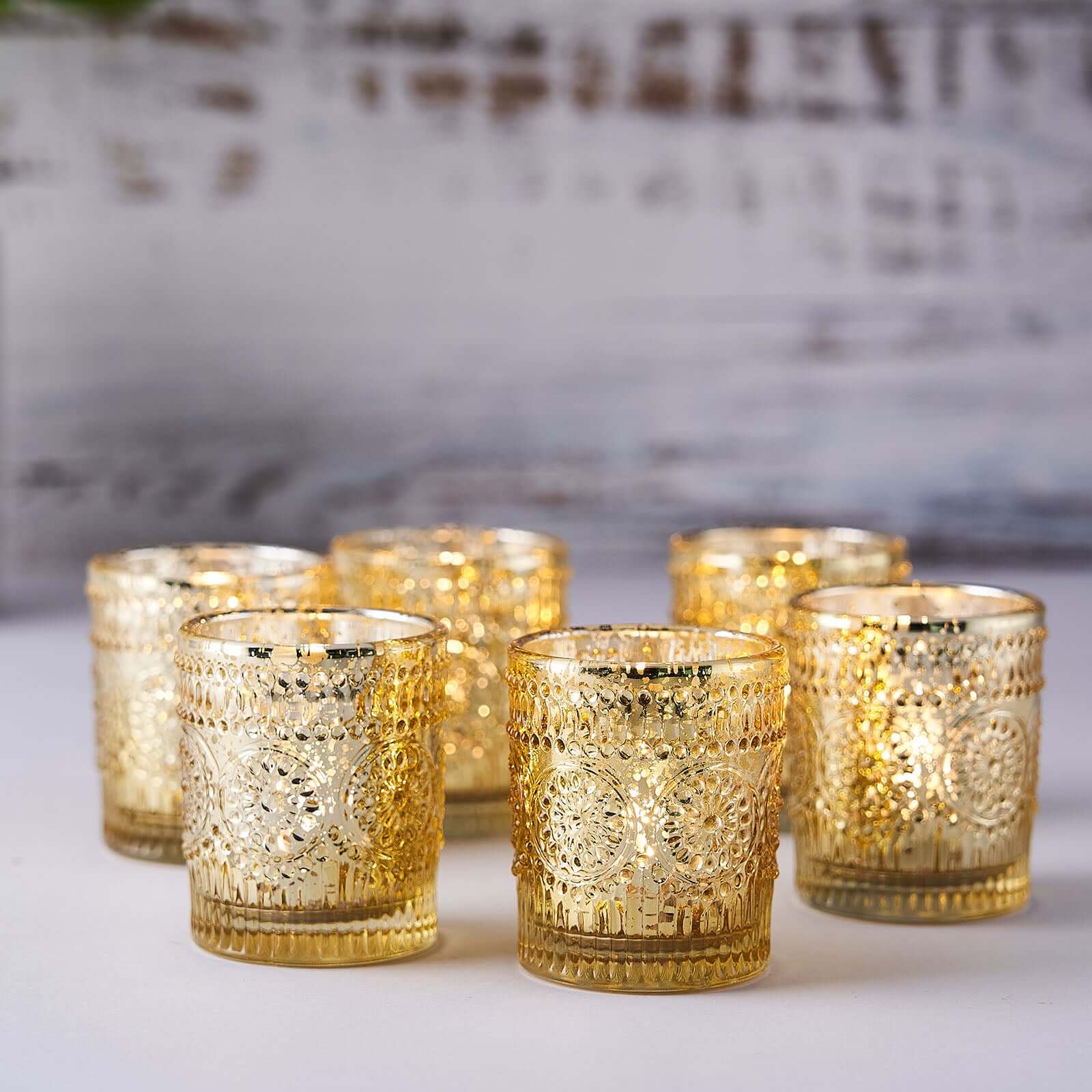 6-Pack Gold Glass Votive Tealight Holders - Stylish Primrose Design for Weddings & Décor - Image 7