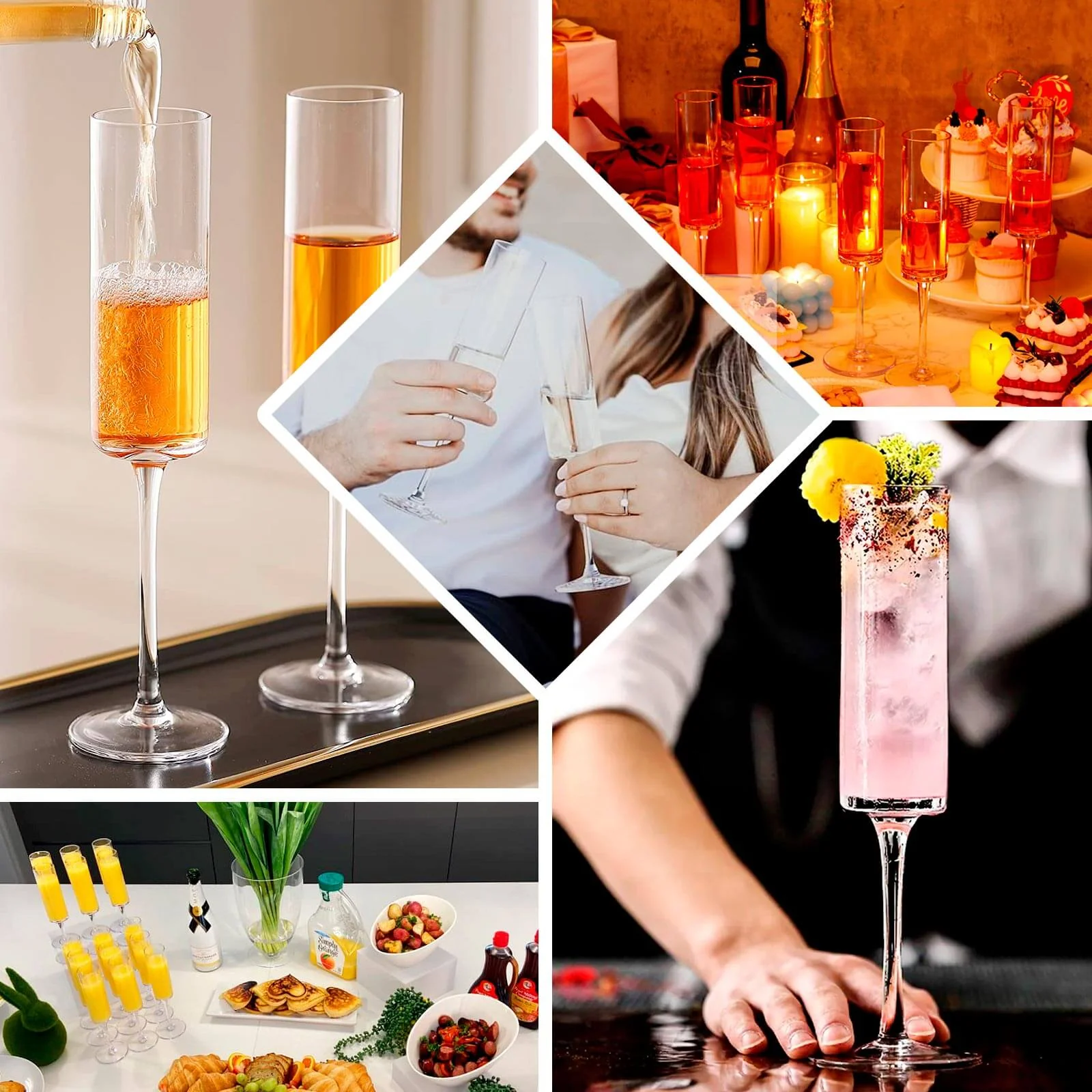 6-Pack Plastic Wine Mimosa Goblets Clear Cylindrical Shape - Reusable Champagne Flute Glasses 9.5" Tall 6oz - Image 4
