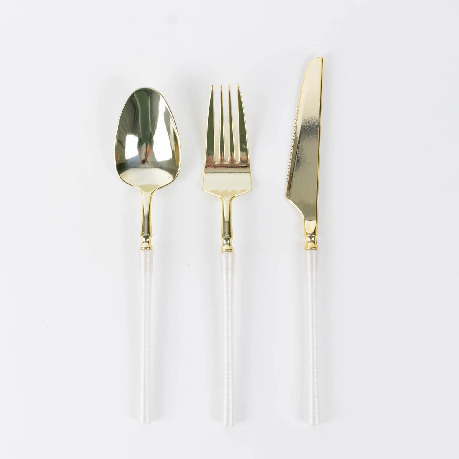 60 Pcs Plastic Cutlery Set Gold with White Handle, Heavy Duty Disposable Fork Spoon Knife Combo, Modern Minimalist Style - Image 2