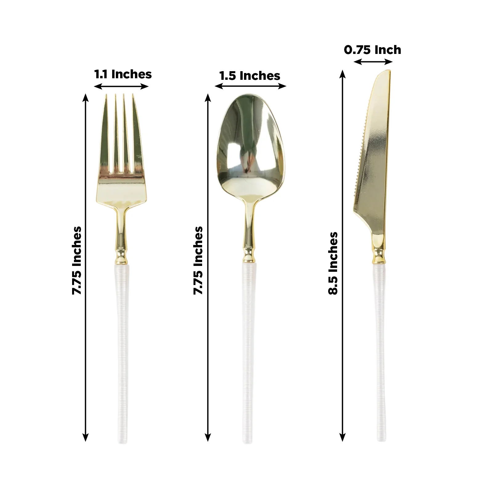 60 Pcs Plastic Cutlery Set Gold with White Handle, Heavy Duty Disposable Fork Spoon Knife Combo, Modern Minimalist Style - Image 3