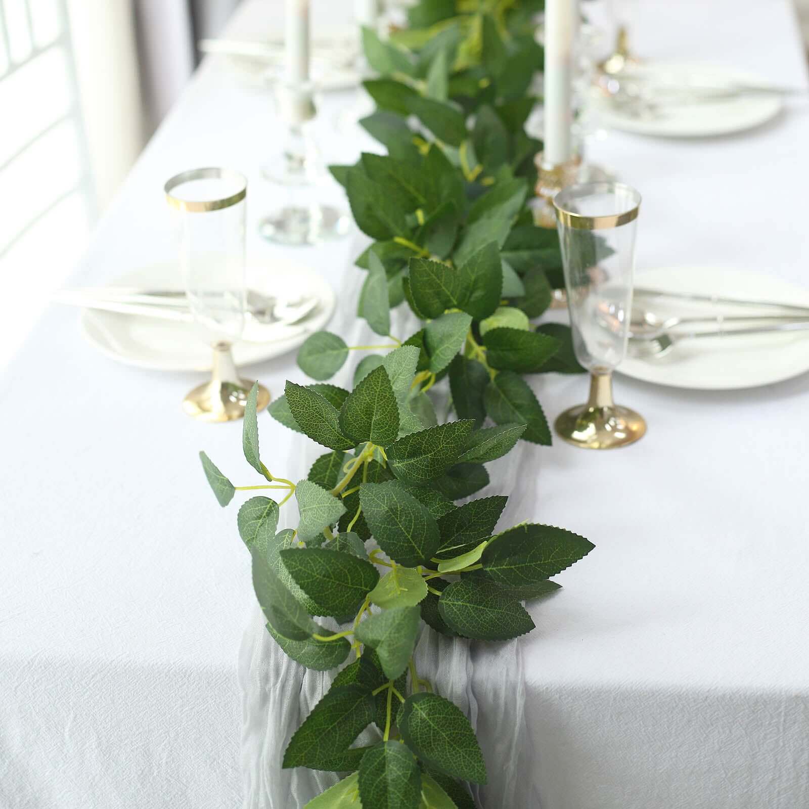 6ft Real Touch Green Artificial Silk Rose Leaf Hanging Vine, Flexible Greenery Table Garland - Image 10