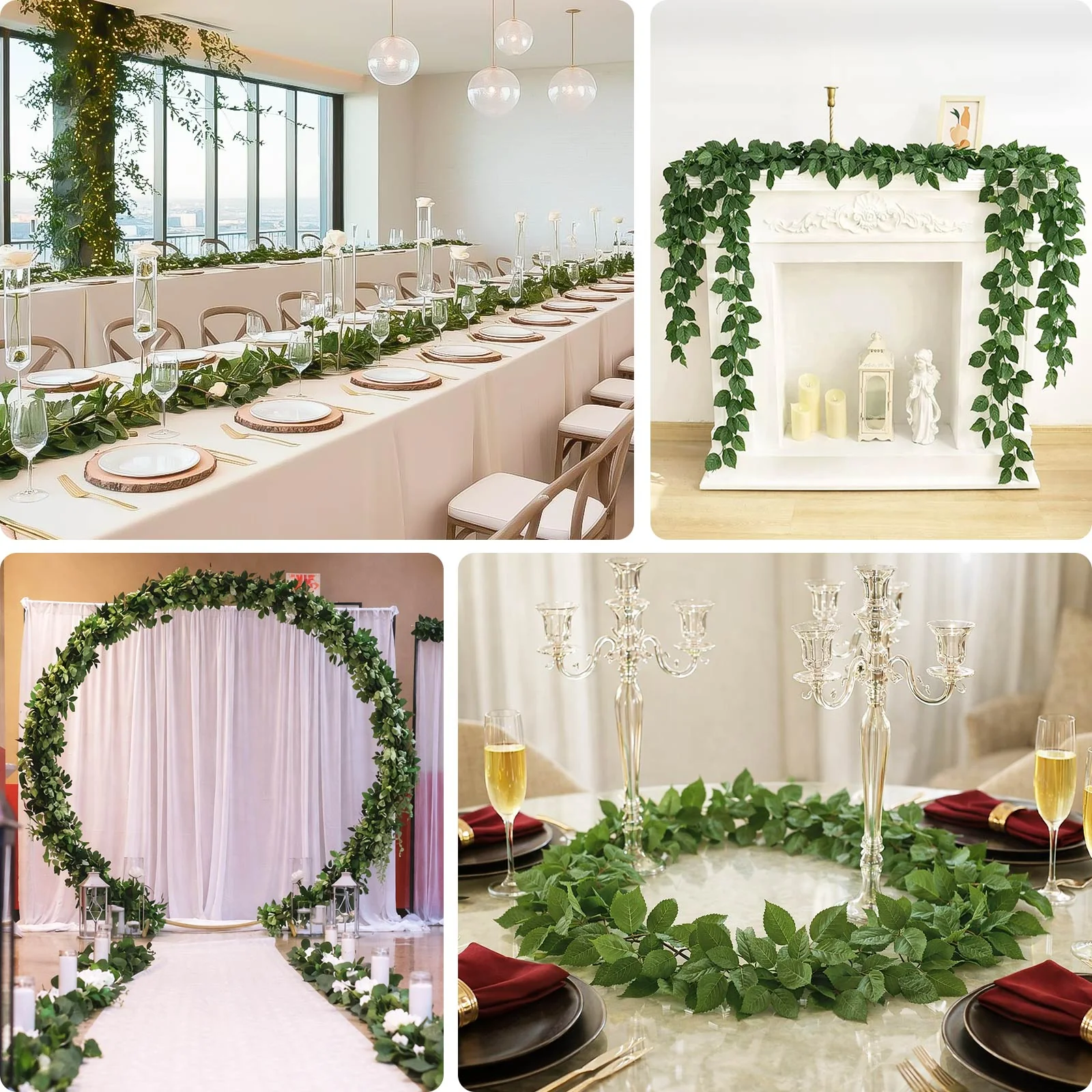 6ft Real Touch Green Artificial Silk Rose Leaf Hanging Vine, Flexible Greenery Table Garland - Image 5