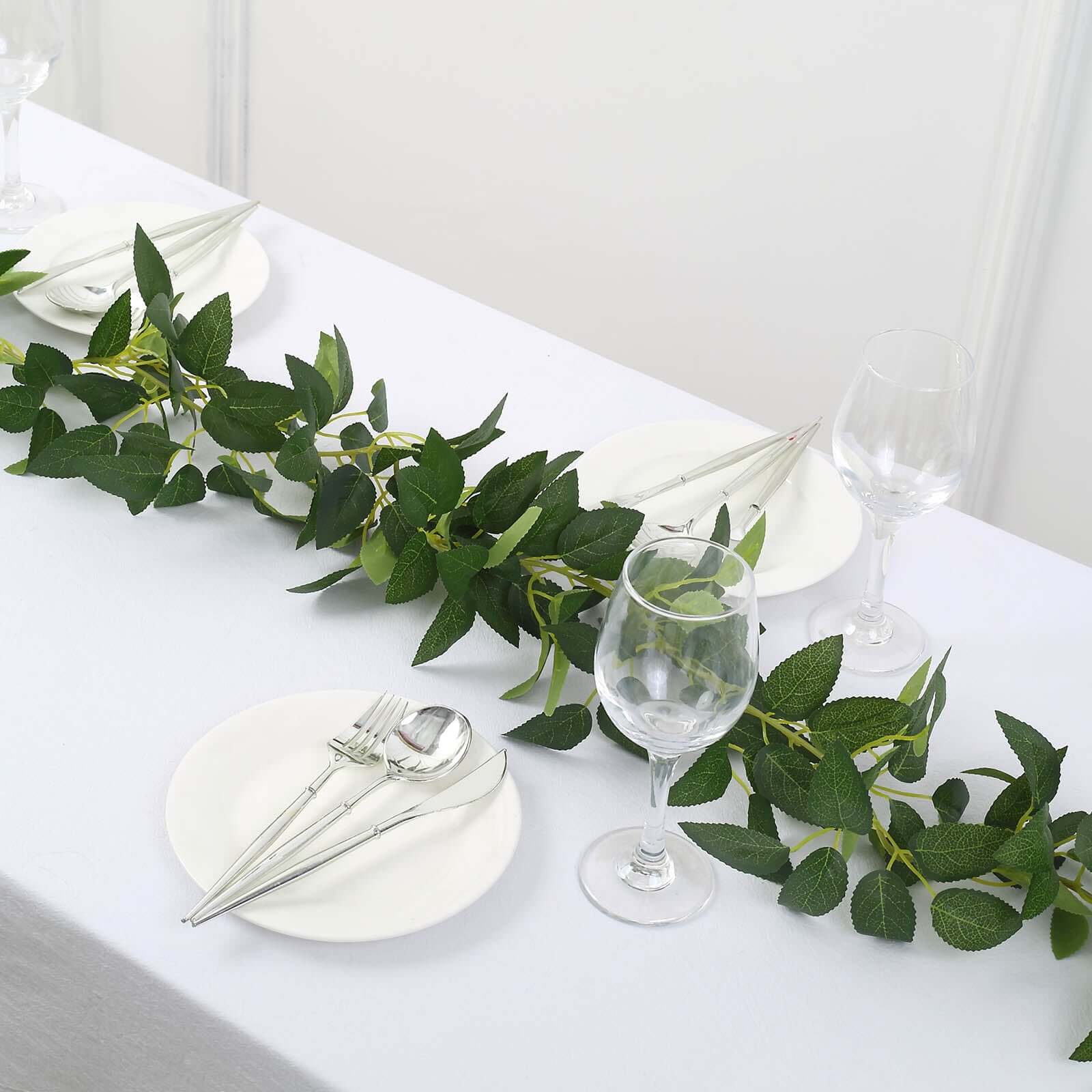6ft Real Touch Green Artificial Silk Rose Leaf Hanging Vine, Flexible Greenery Table Garland - Image 6