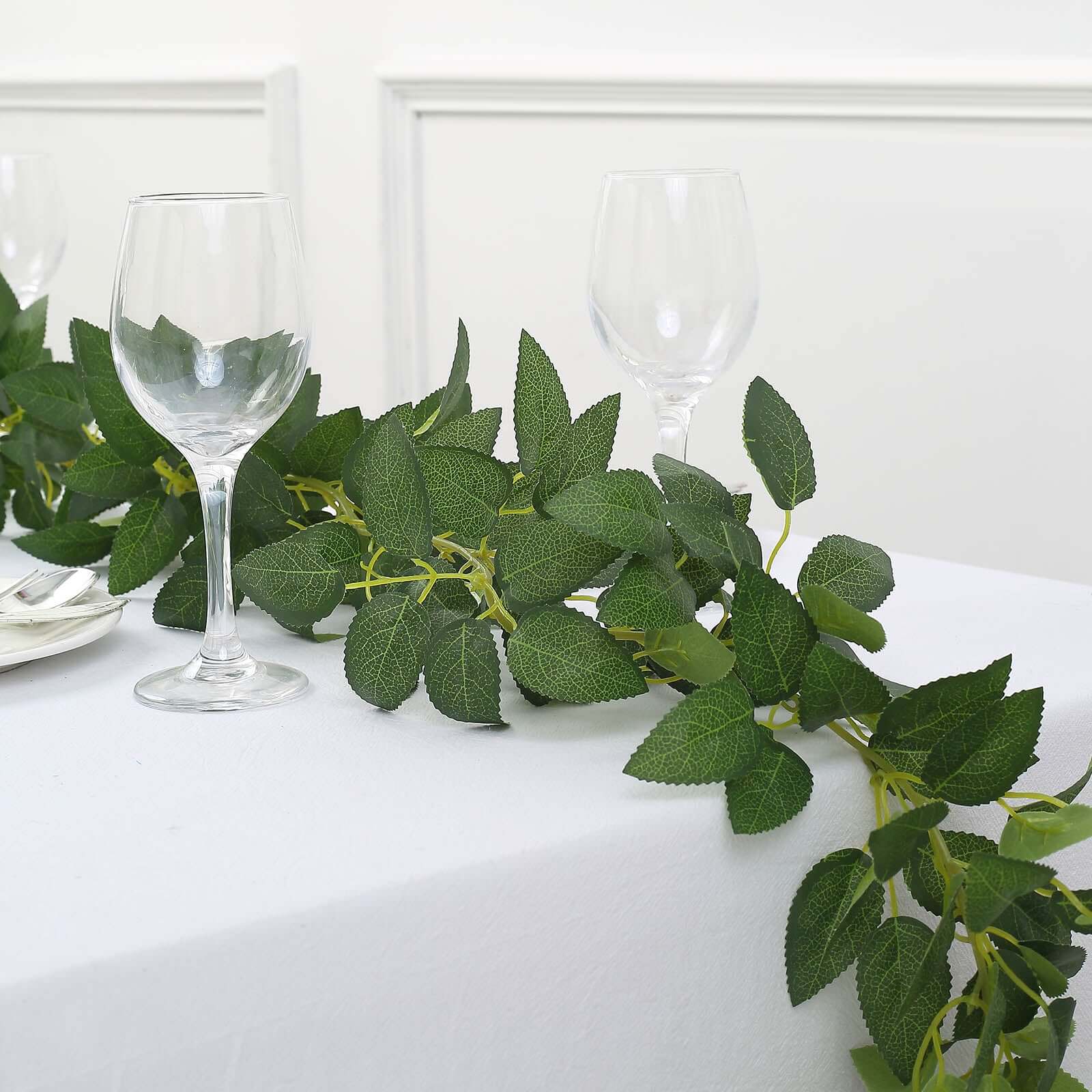 6ft Real Touch Green Artificial Silk Rose Leaf Hanging Vine, Flexible Greenery Table Garland - Image 8
