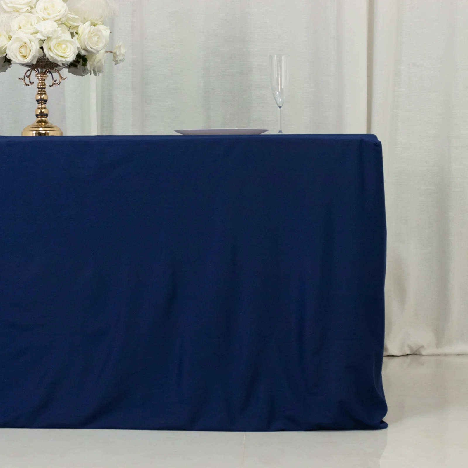 6ft Scuba Rectangular Fitted Tablecloth Navy Blue – Wrinkle-Free, Stain Resistant - Image 2