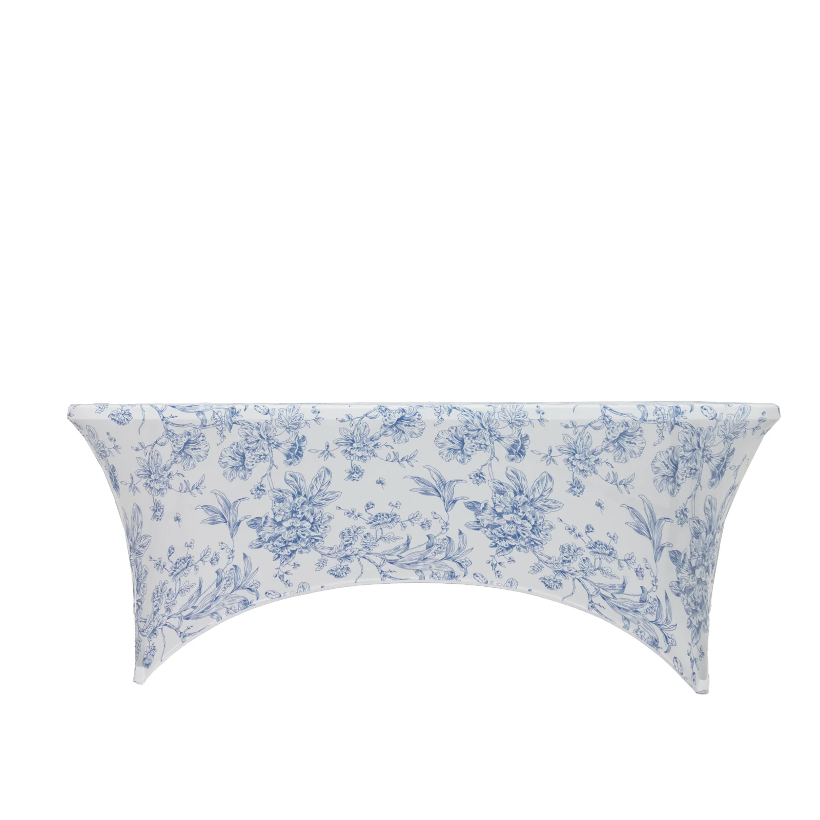 6ft Spandex Fitted Rectangle Tablecloth – White & Blue French Toile Wrinkle-Free Stretch Table Cover - Image 6