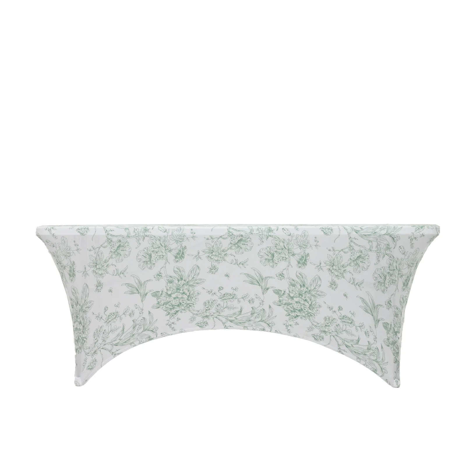 6ft Spandex Fitted Rectangle Tablecloth – White & Dusty Sage Green French Toile Wrinkle-Free Stretch Table Cover - Image 6