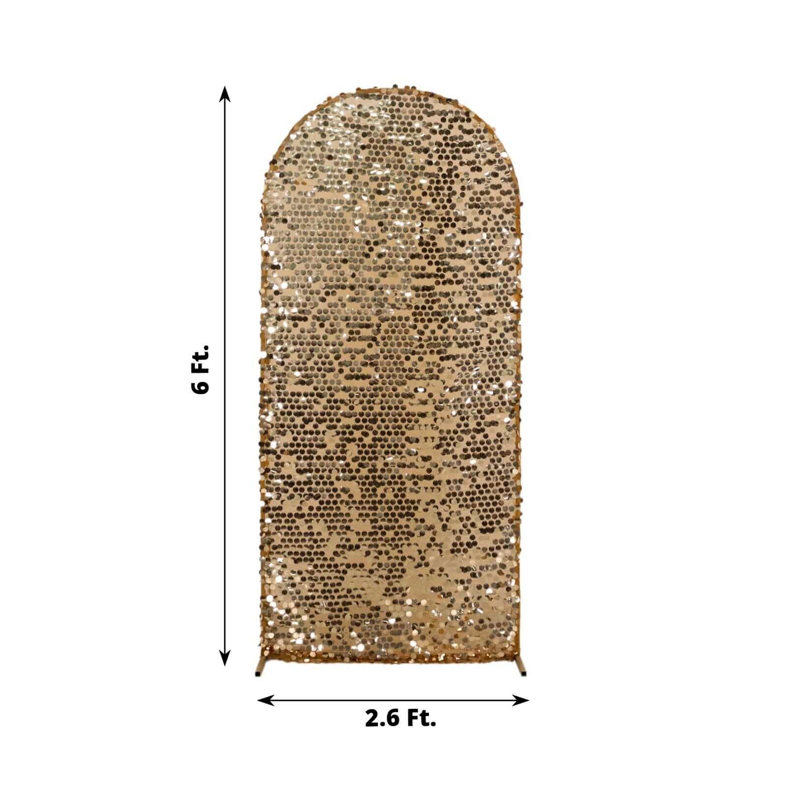 6ft Sparkly Gold Big Payette Sequin Fitted Wedding Arch Cover for Round Top Chiara Backdrop Stand - Image 3