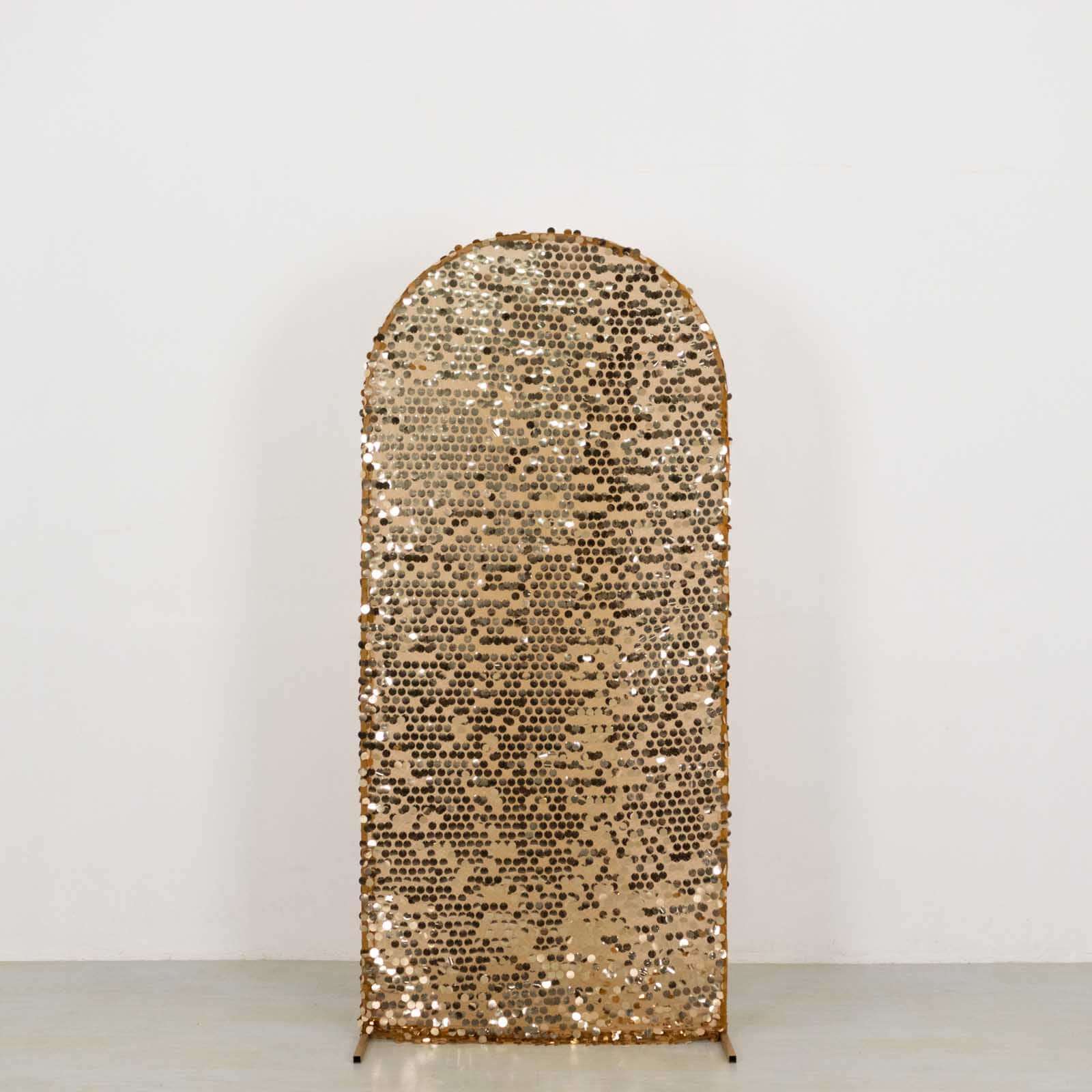 6ft Sparkly Gold Big Payette Sequin Fitted Wedding Arch Cover for Round Top Chiara Backdrop Stand - Image 6