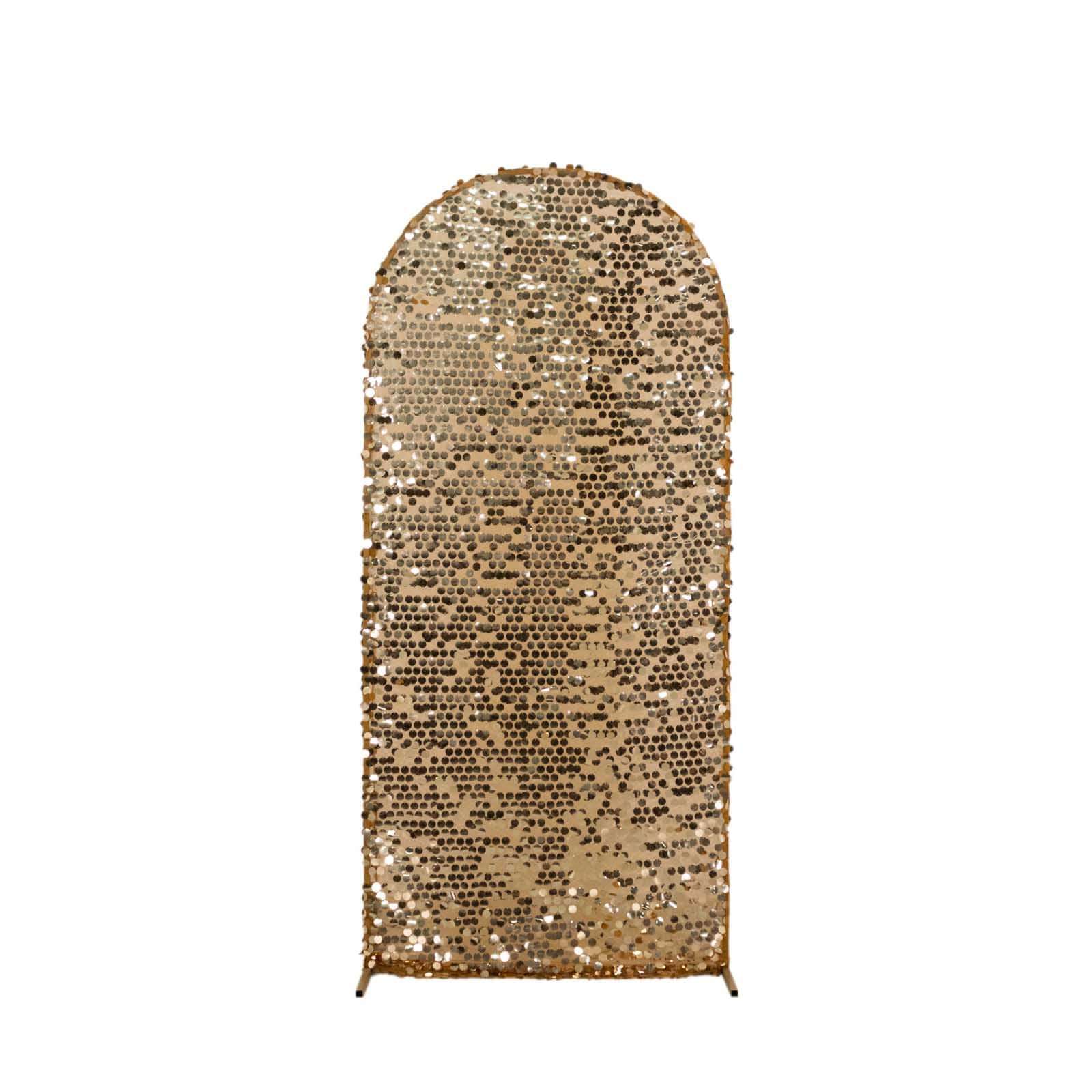 6ft Sparkly Gold Big Payette Sequin Fitted Wedding Arch Cover for Round Top Chiara Backdrop Stand - Image 7