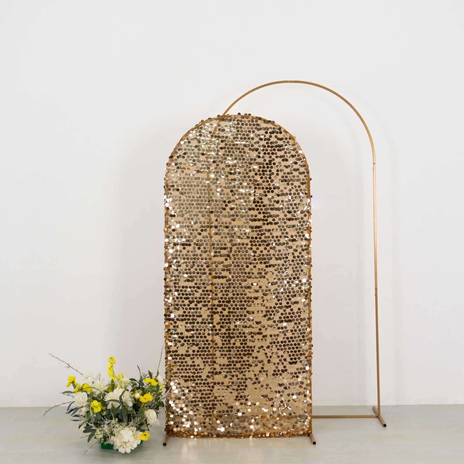 6ft Sparkly Gold Big Payette Sequin Fitted Wedding Arch Cover for Round Top Chiara Backdrop Stand - Image 8