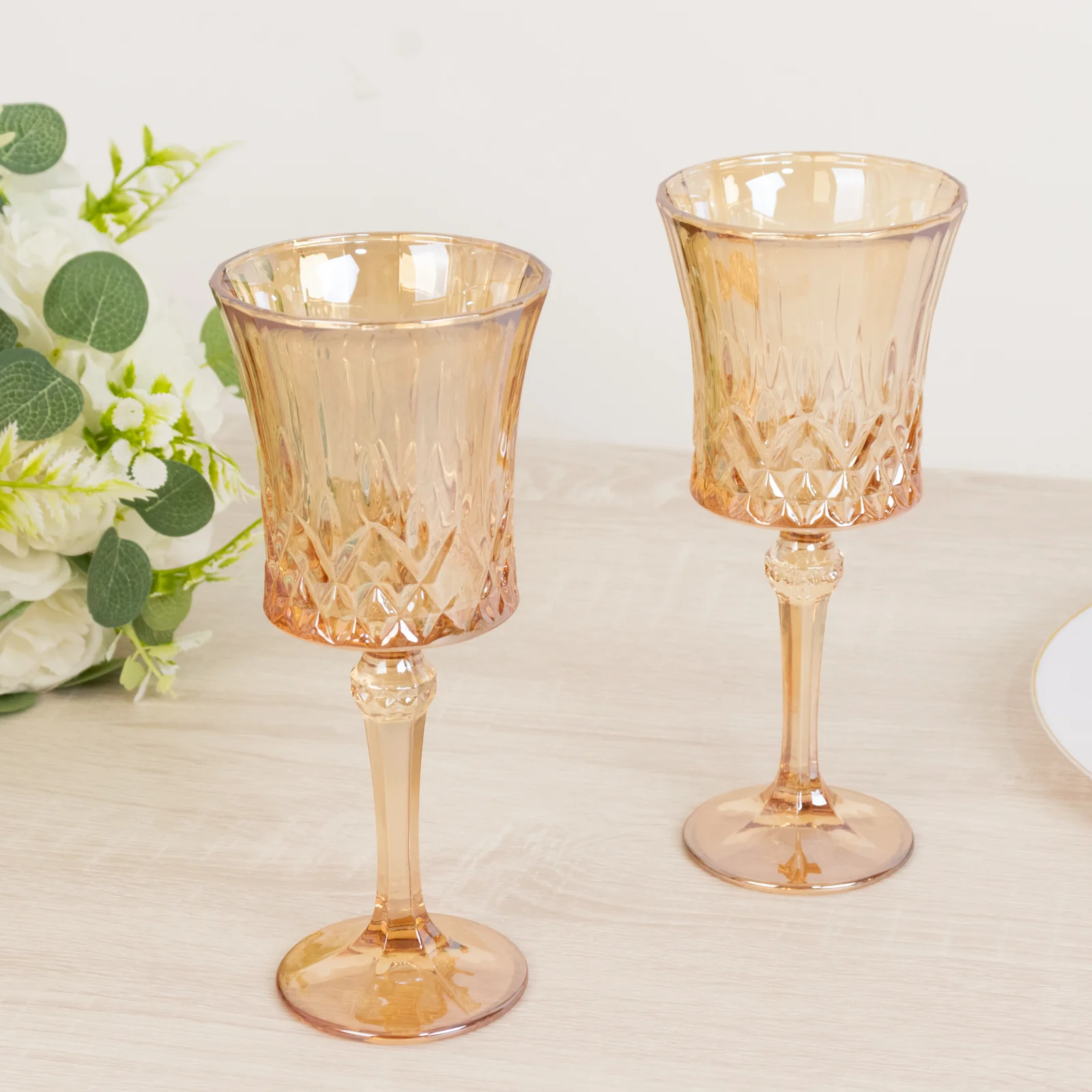 6 Pack 9oz Crystal Cut Glass Goblets Amber Gold – Elegant Vintage Wine, Water & Cocktail Glasses for Table Settings - Image 7