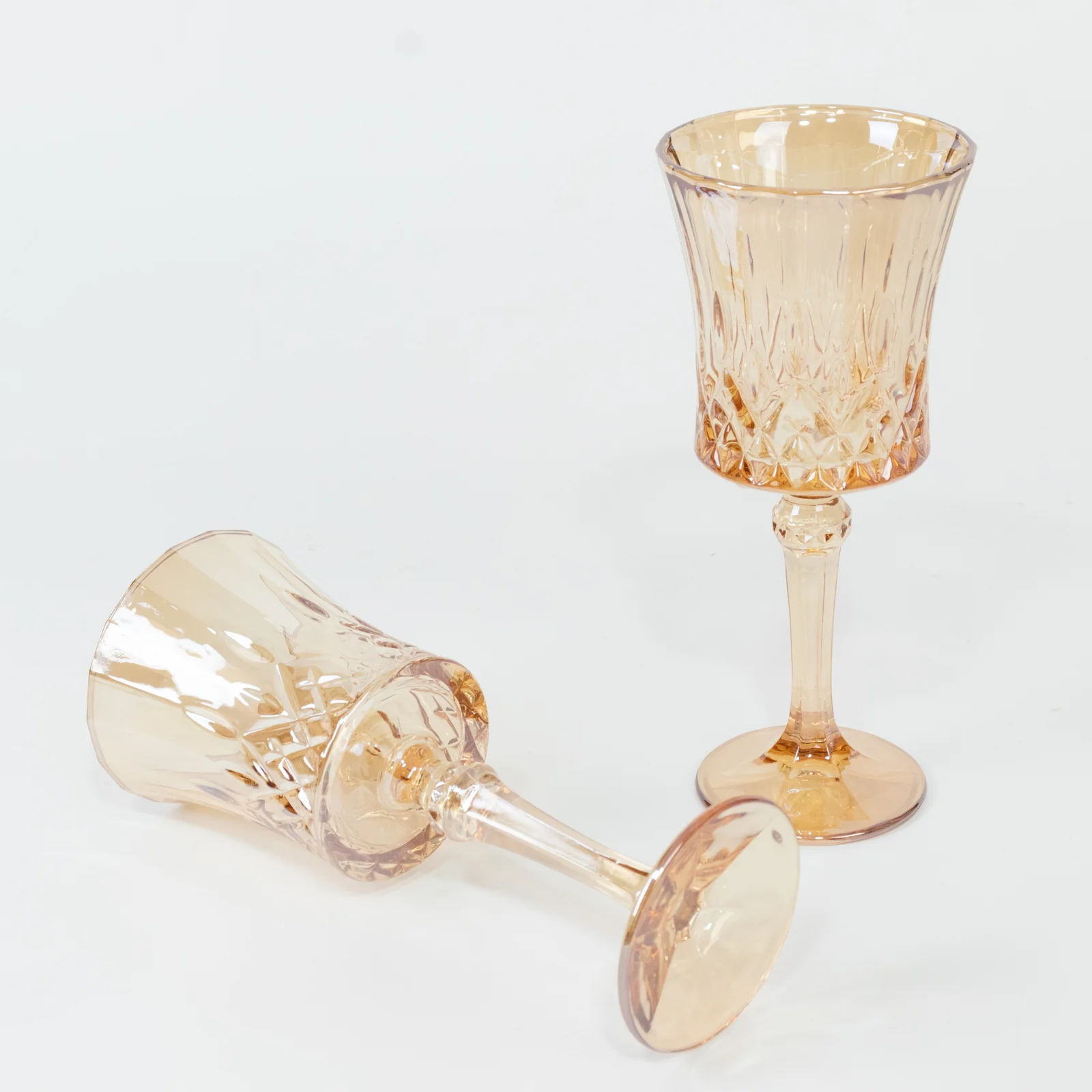 6 Pack 9oz Crystal Cut Glass Goblets Amber Gold – Elegant Vintage Wine, Water & Cocktail Glasses for Table Settings - Image 8