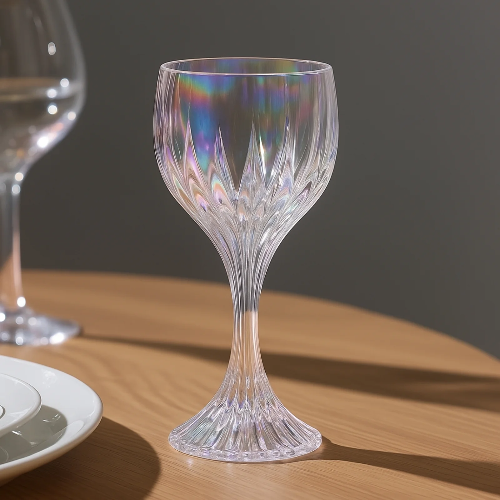 6 Pack Prism Cut Crystal Wine Glass Goblets – Iridescent Clear 10oz Stemware Set for Red & White Wine