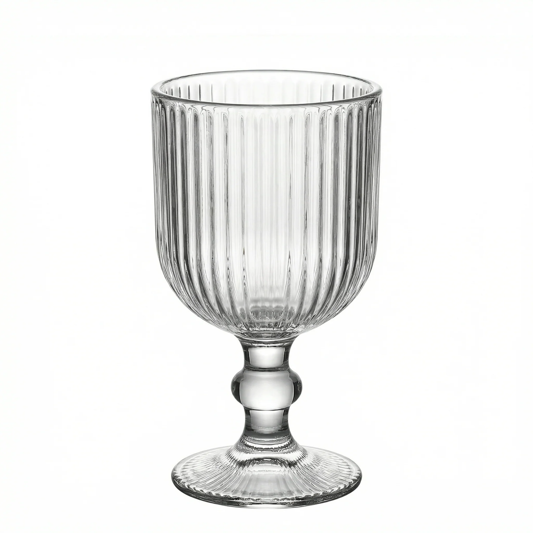 6 Pack Ribbed Wine Glasses – 13oz Clear Vintage Glass Goblets with Ball Stem Accent - Image 2