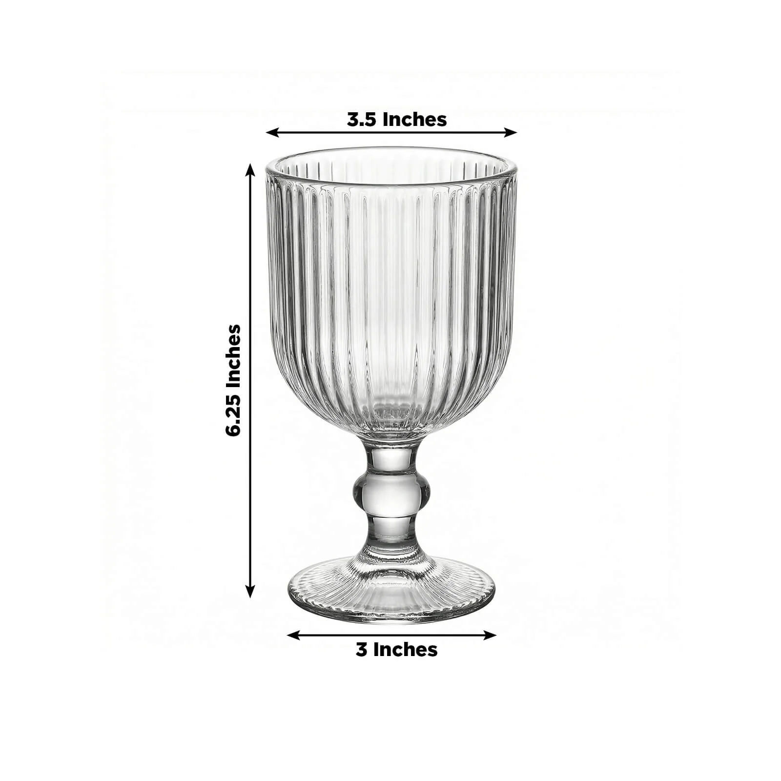 6 Pack Ribbed Wine Glasses – 13oz Clear Vintage Glass Goblets with Ball Stem Accent - Image 3